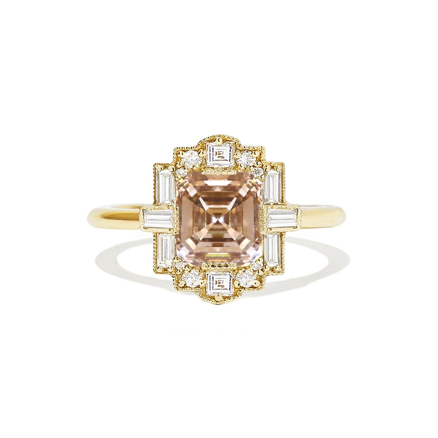 Gold ring with a natural champagne diamond and diamond accents