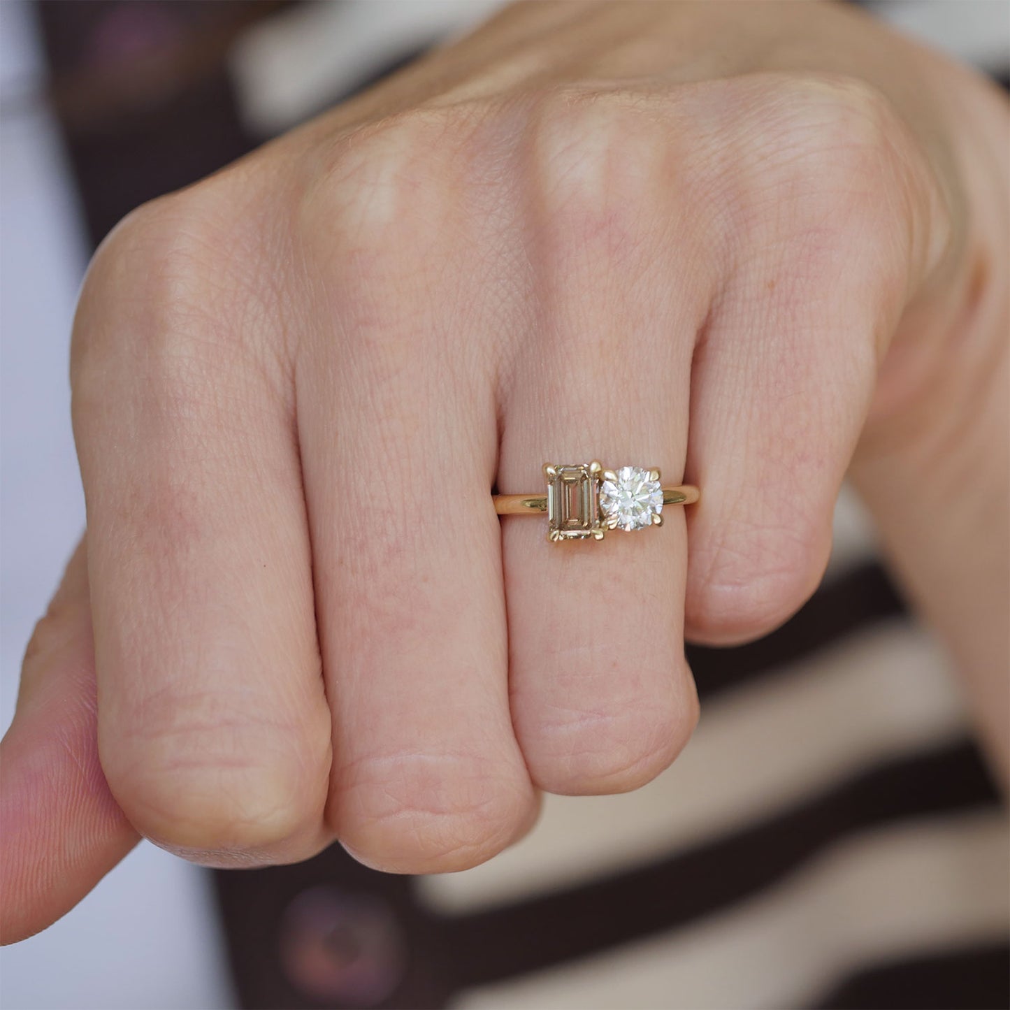 Champagne & Round Diamond Toi et Moi Ring