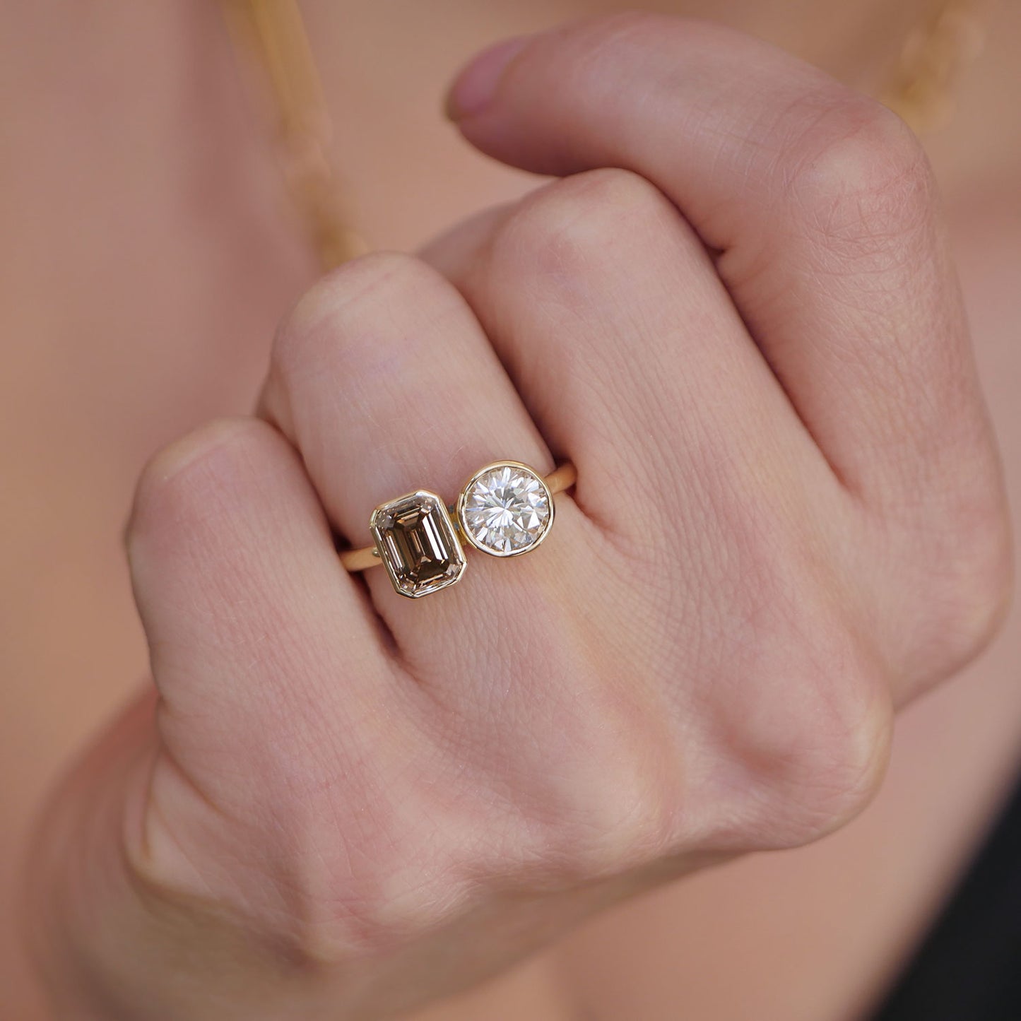 Custom Bezel Toi et Moi Ring