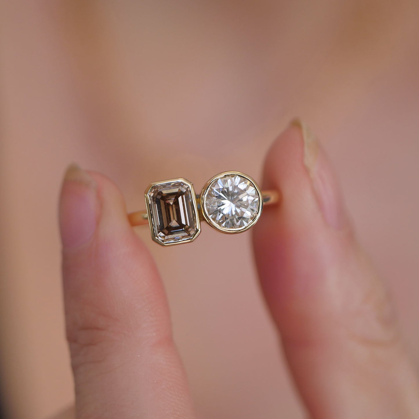 Custom Bezel Toi et Moi Ring