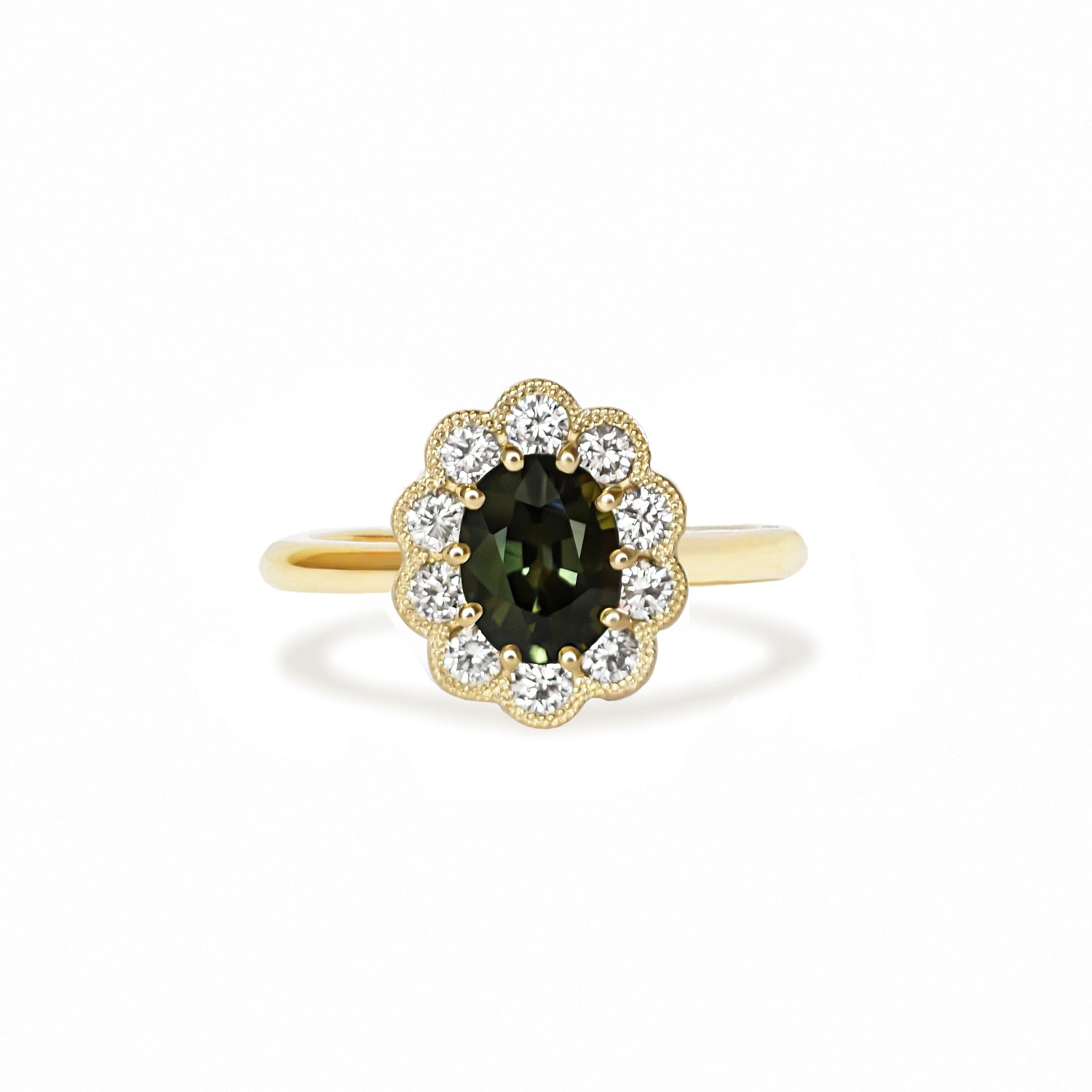 Custom Green Sapphire Halo Engagement Ring