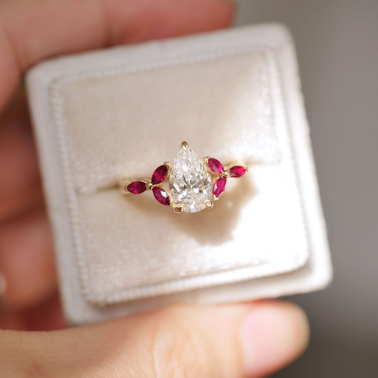 Custom Pear Diamond and Ruby Marquise Ring