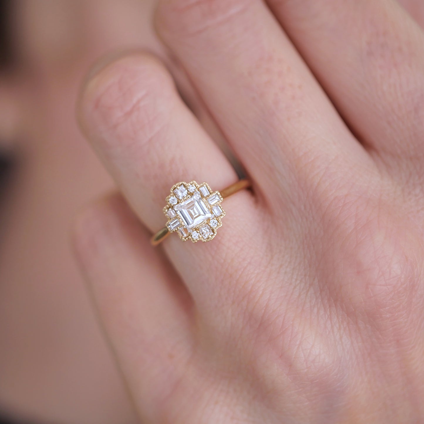 Deco Asscher Cut Diamond Mosaic Ring