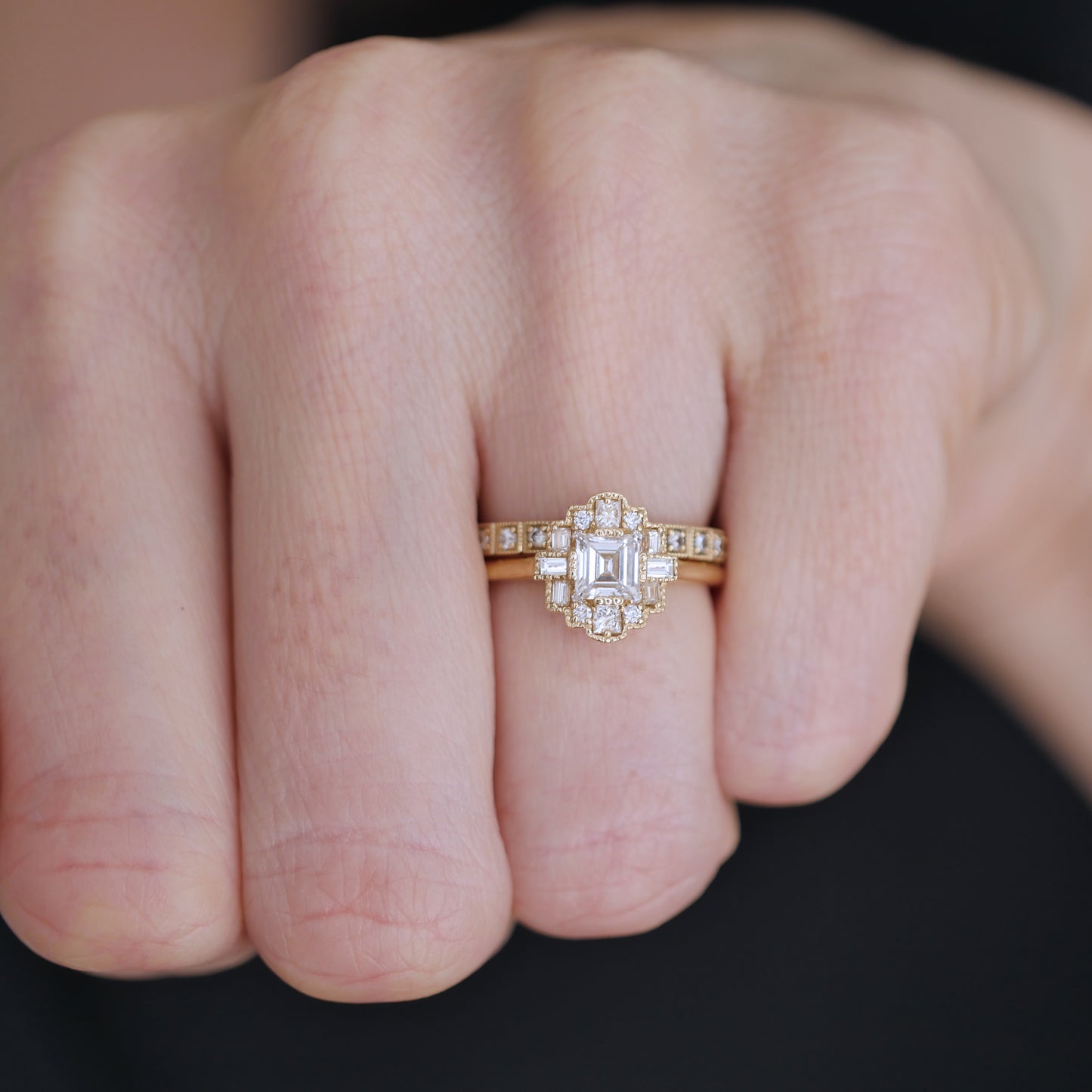 Deco Asscher Cut Diamond Mosaic Ring