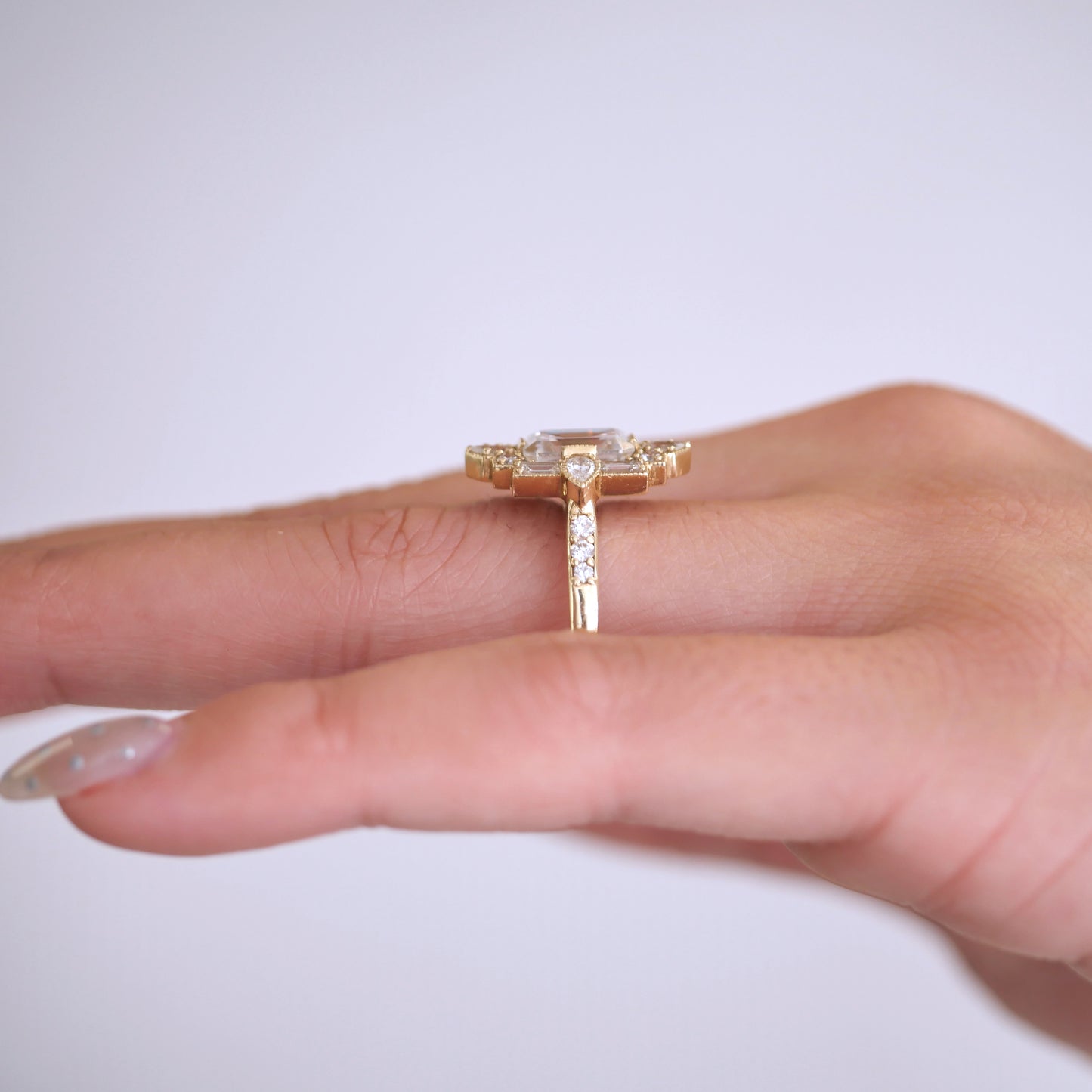 Deco Emerald & Pear Moissanite Mosaic Ring