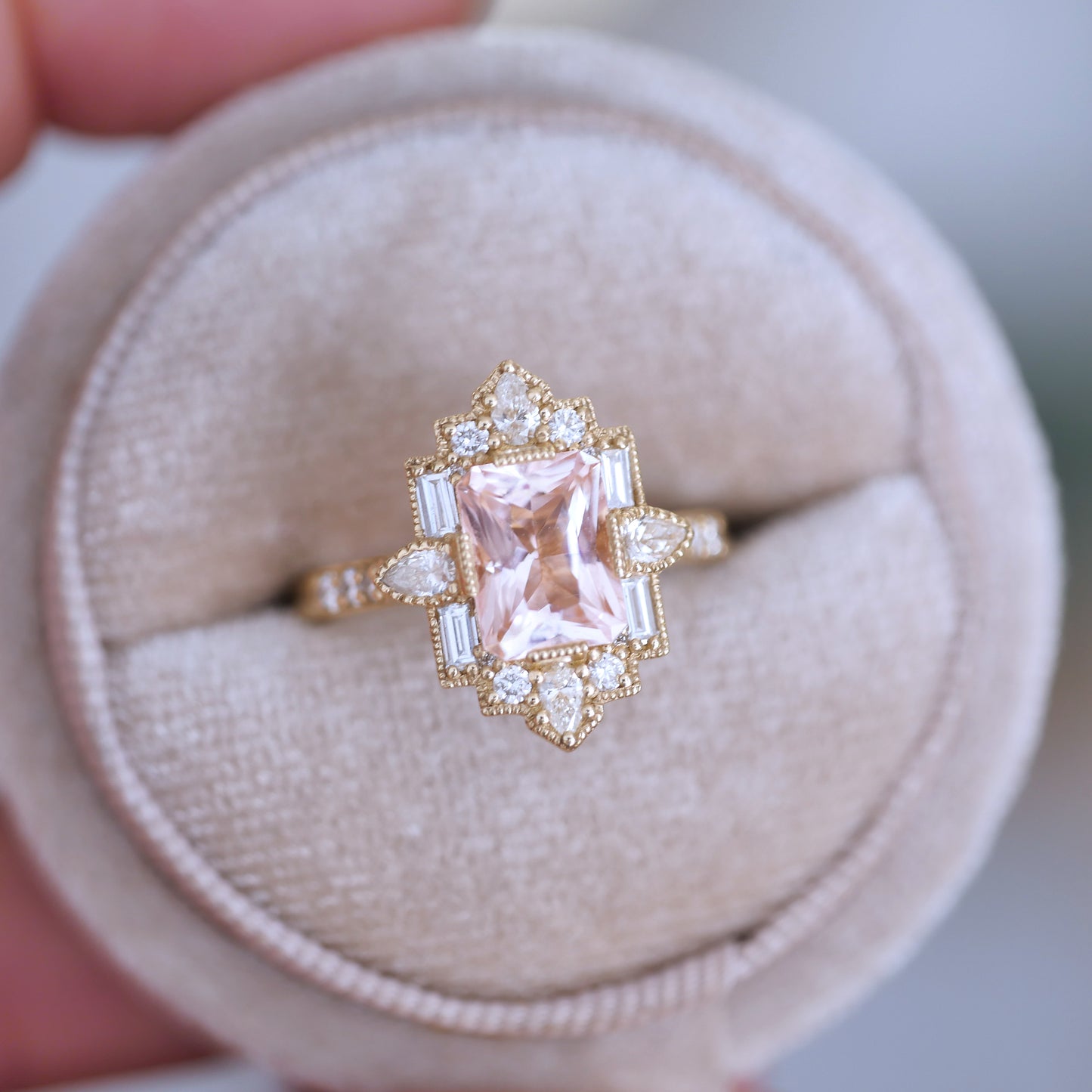 Deco Emerald & Pear Morganite Mosaic Ring