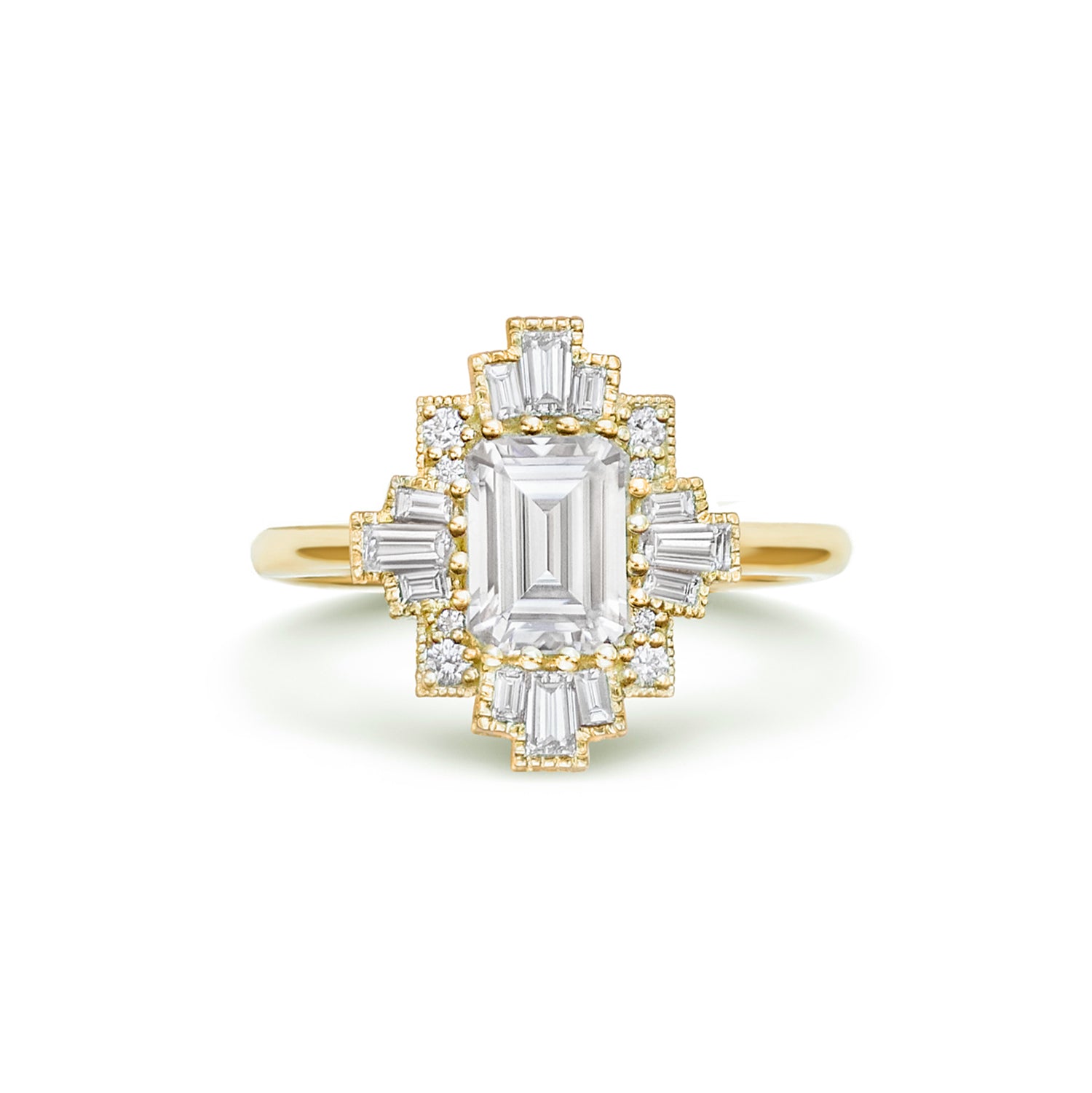 deco moissanite and diamond engagement ring