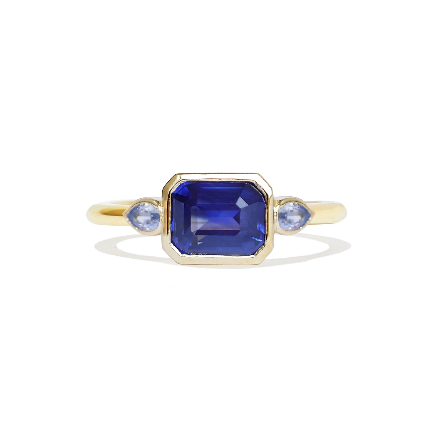 East West Sapphire and Pear Trio Ring