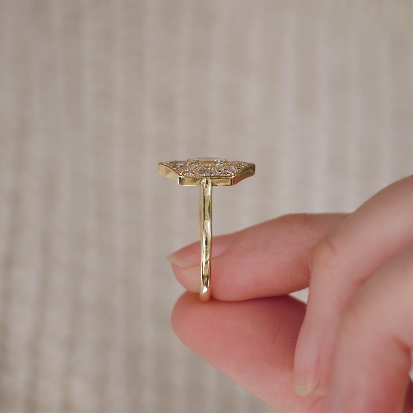 Elongated Hexagon Emerald Ballerina Diamond Mosaic Ring