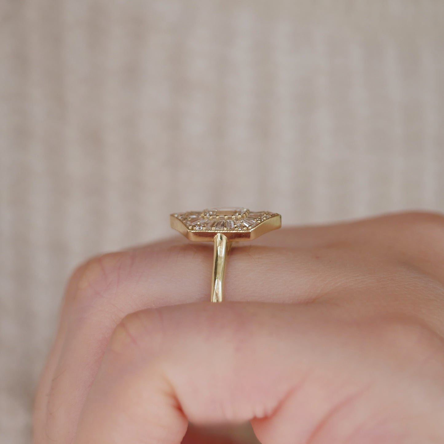 Elongated Hexagon Emerald Ballerina Diamond Mosaic Ring