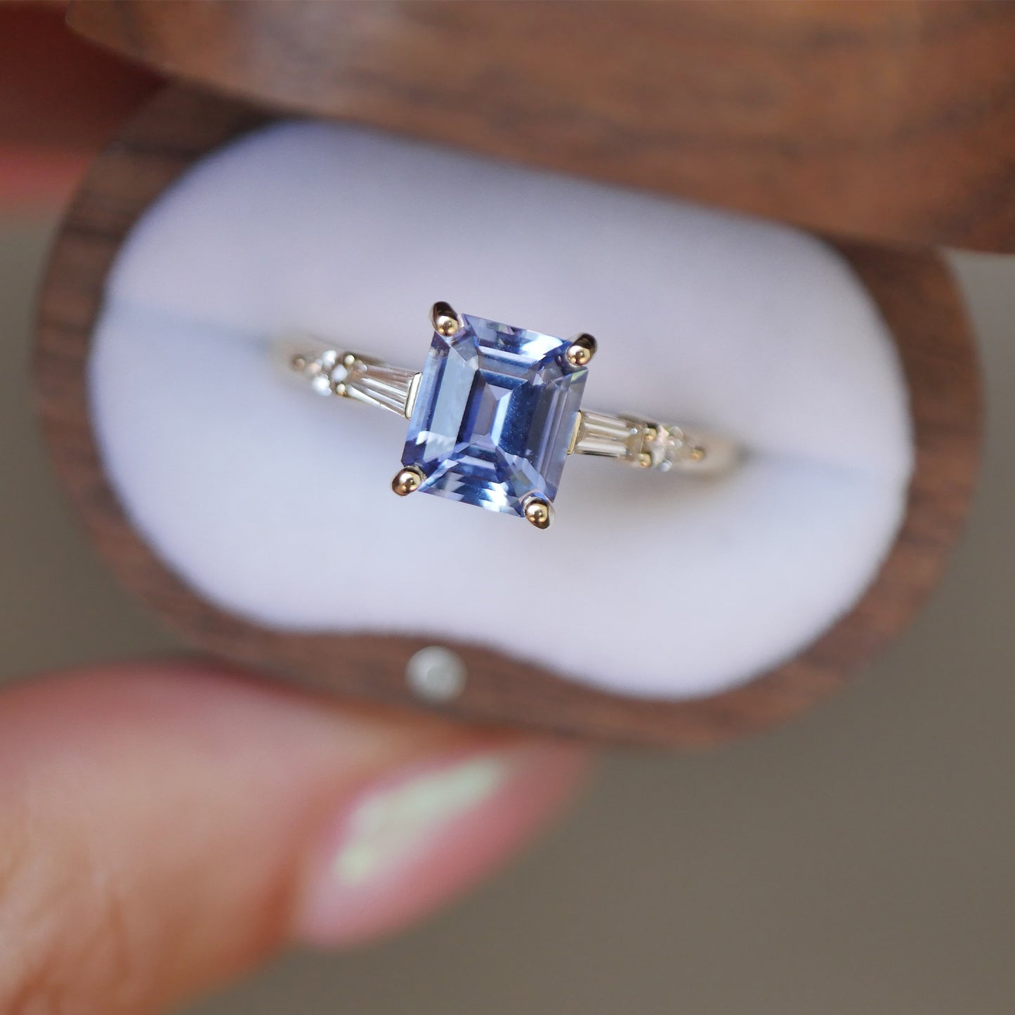 Custom Emerald Cut Sapphire and Baguette Diamond Ring