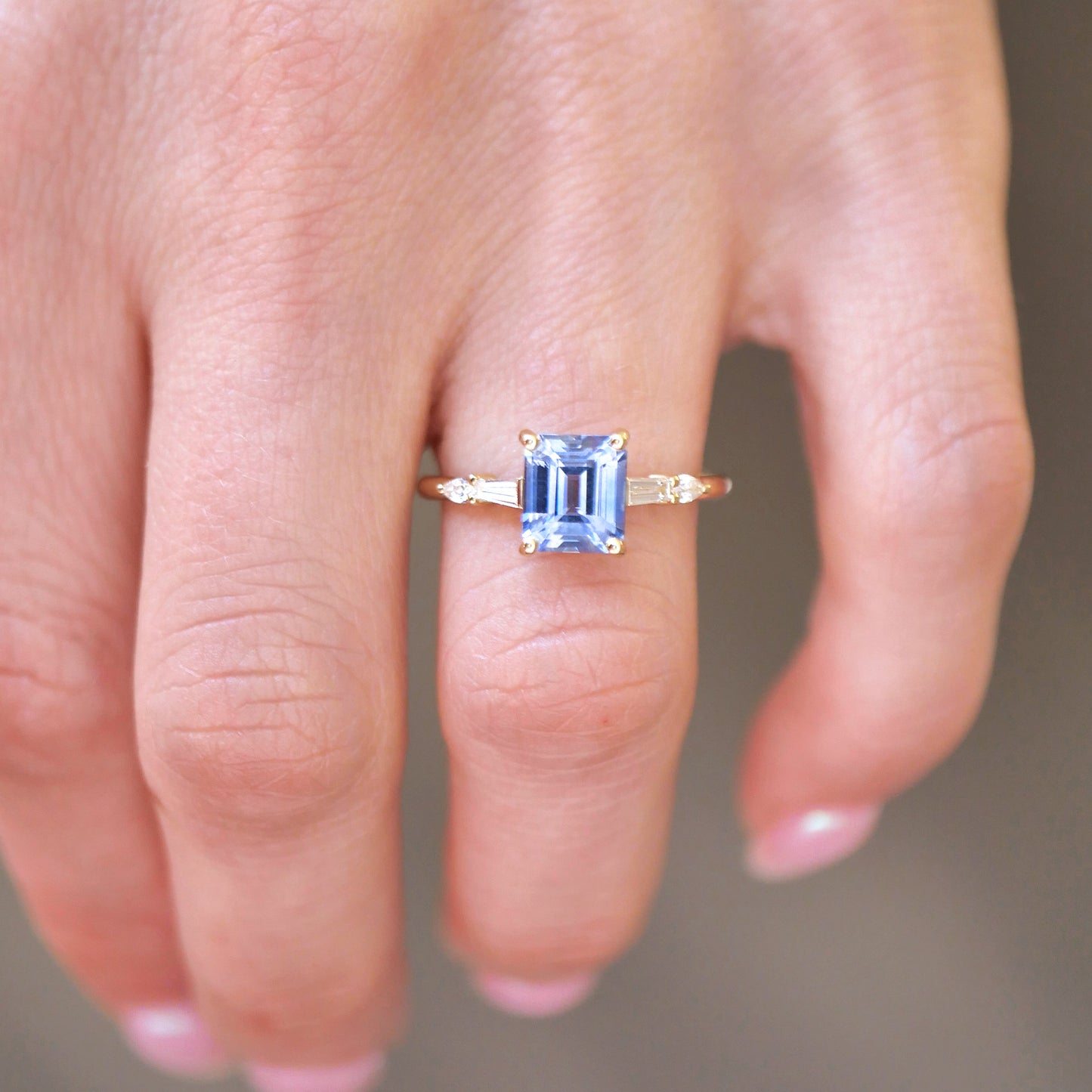 Custom Emerald Cut Sapphire and Baguette Diamond Ring