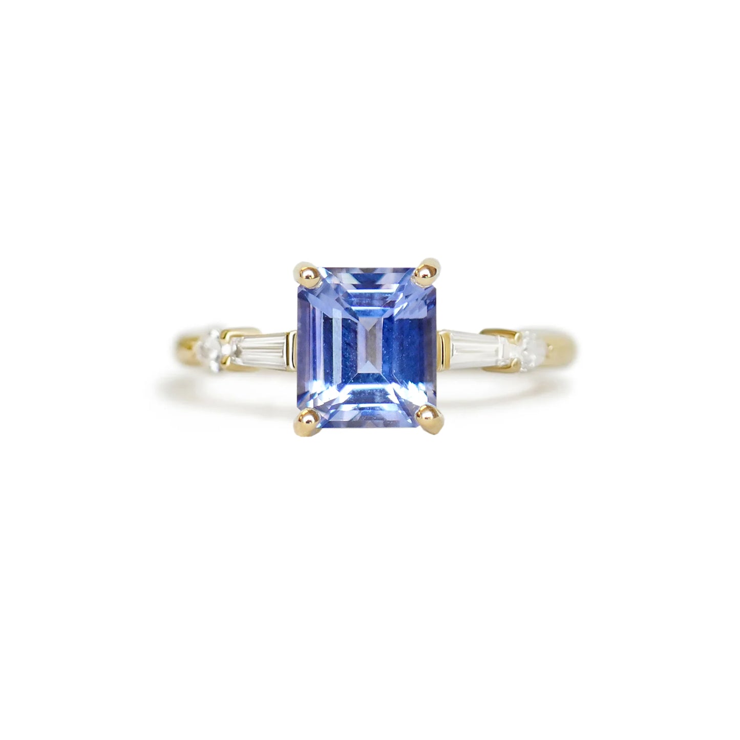 Custom Emerald Cut Sapphire and Baguette Diamond Ring