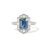 Custom Emerald Cut Teal Sapphire Deco Halo Engagement Ring