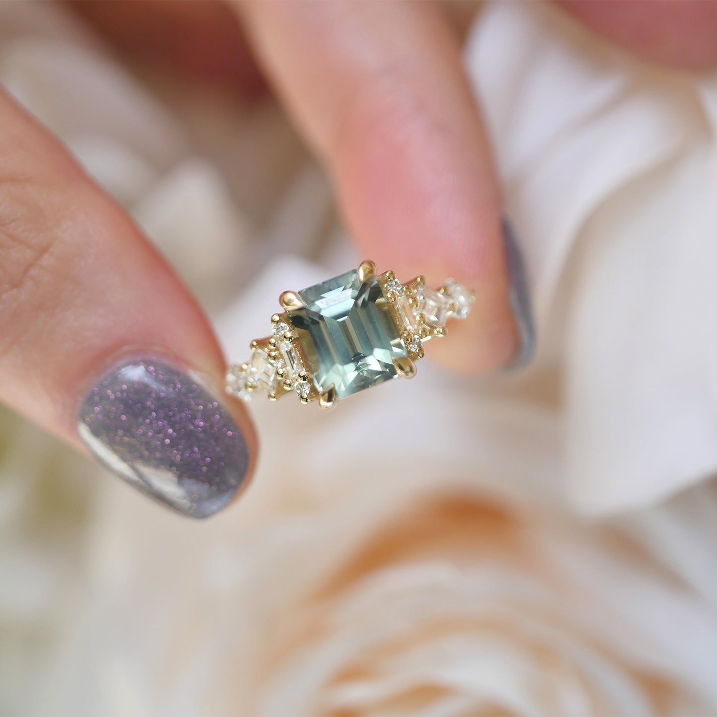 Custom Sapphire Nouveau Diamond Mosaic Ring