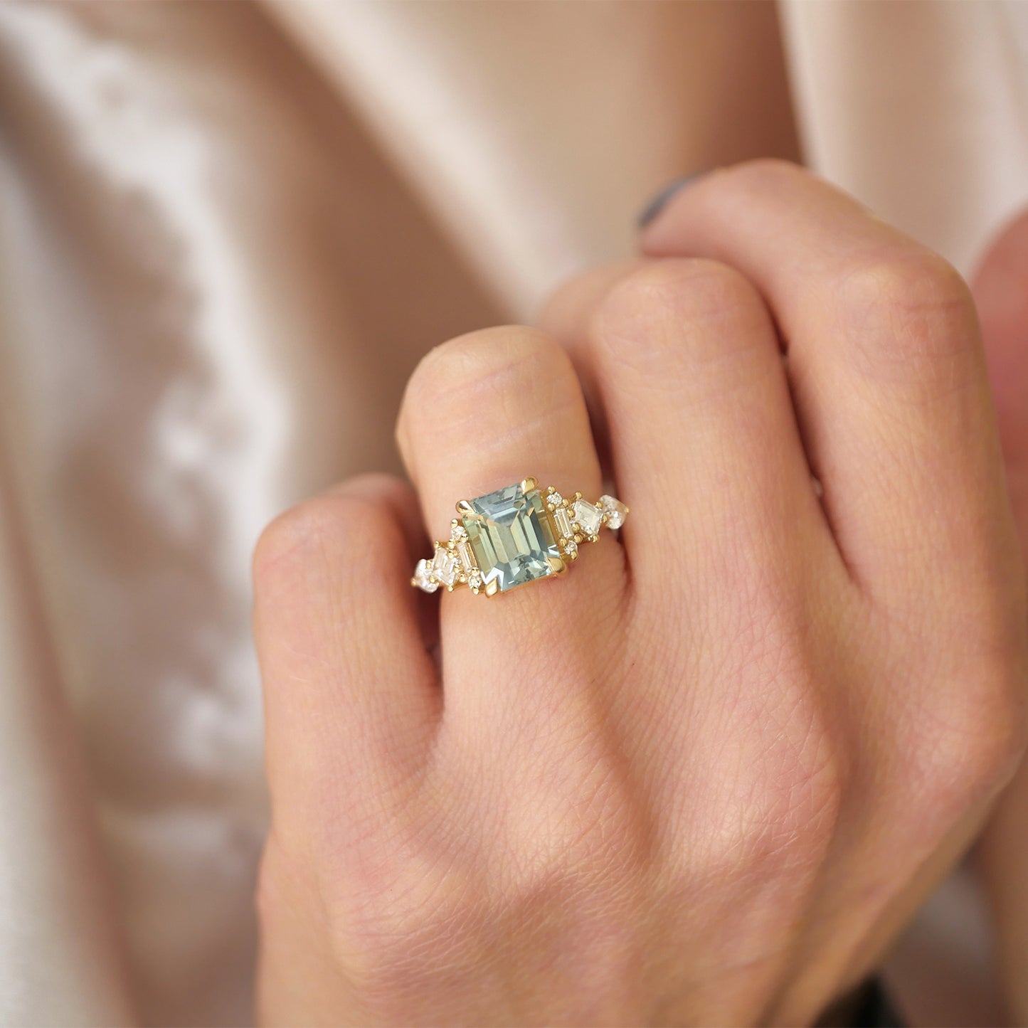 Custom Sapphire Nouveau Diamond Mosaic Ring