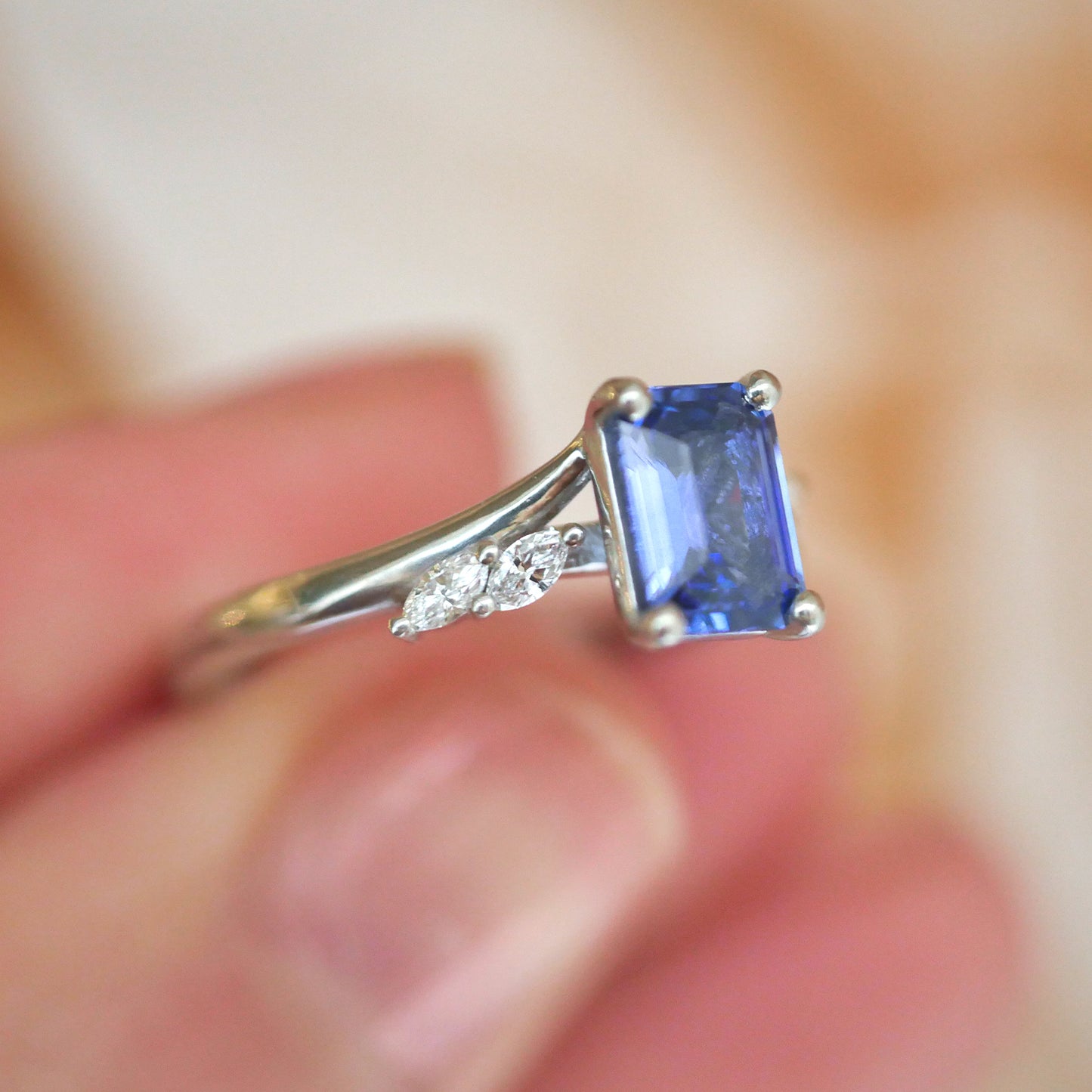 Custom Emerald Sapphire and Marquise Diamond Ring