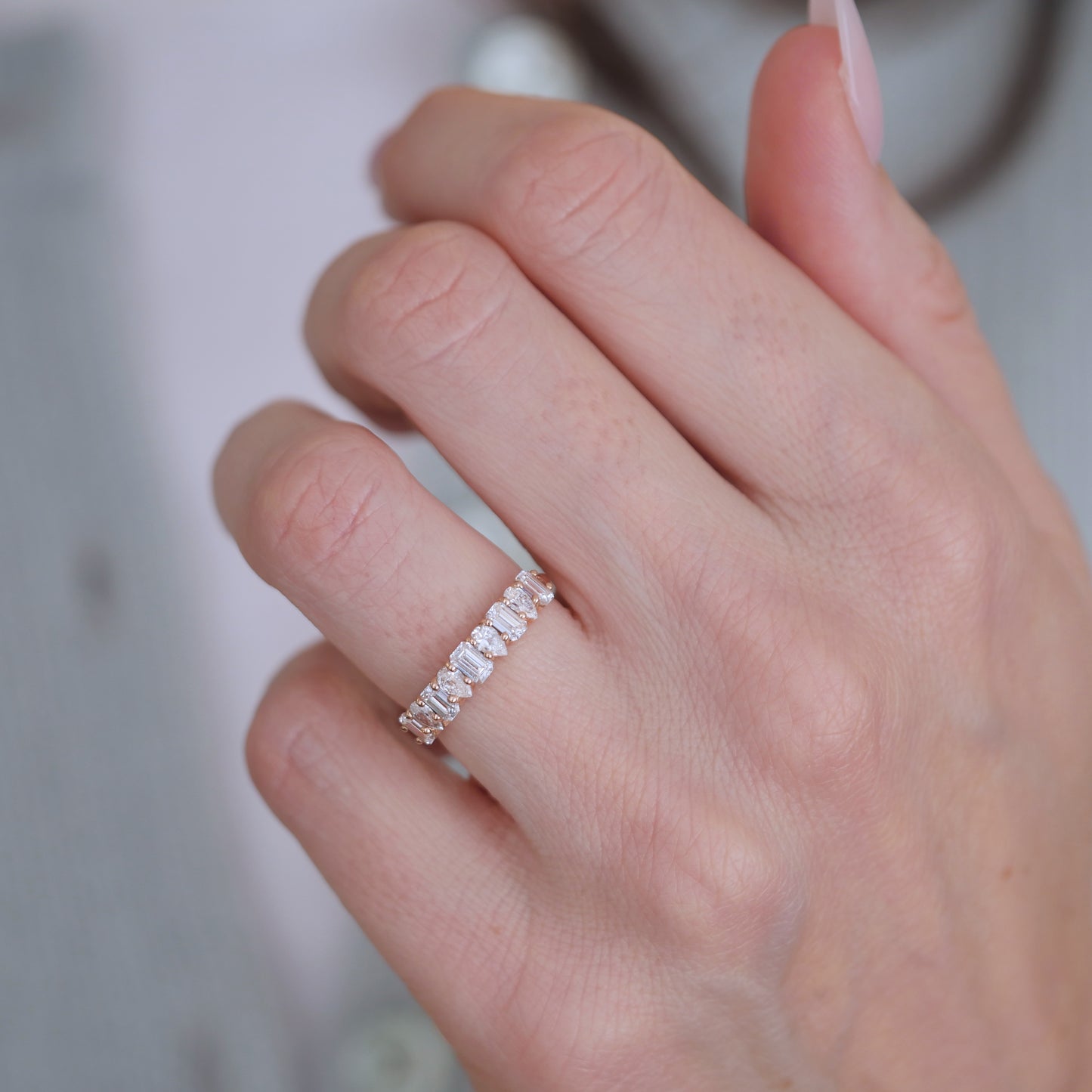 Emerald & Pear Diamond Mosaic Band