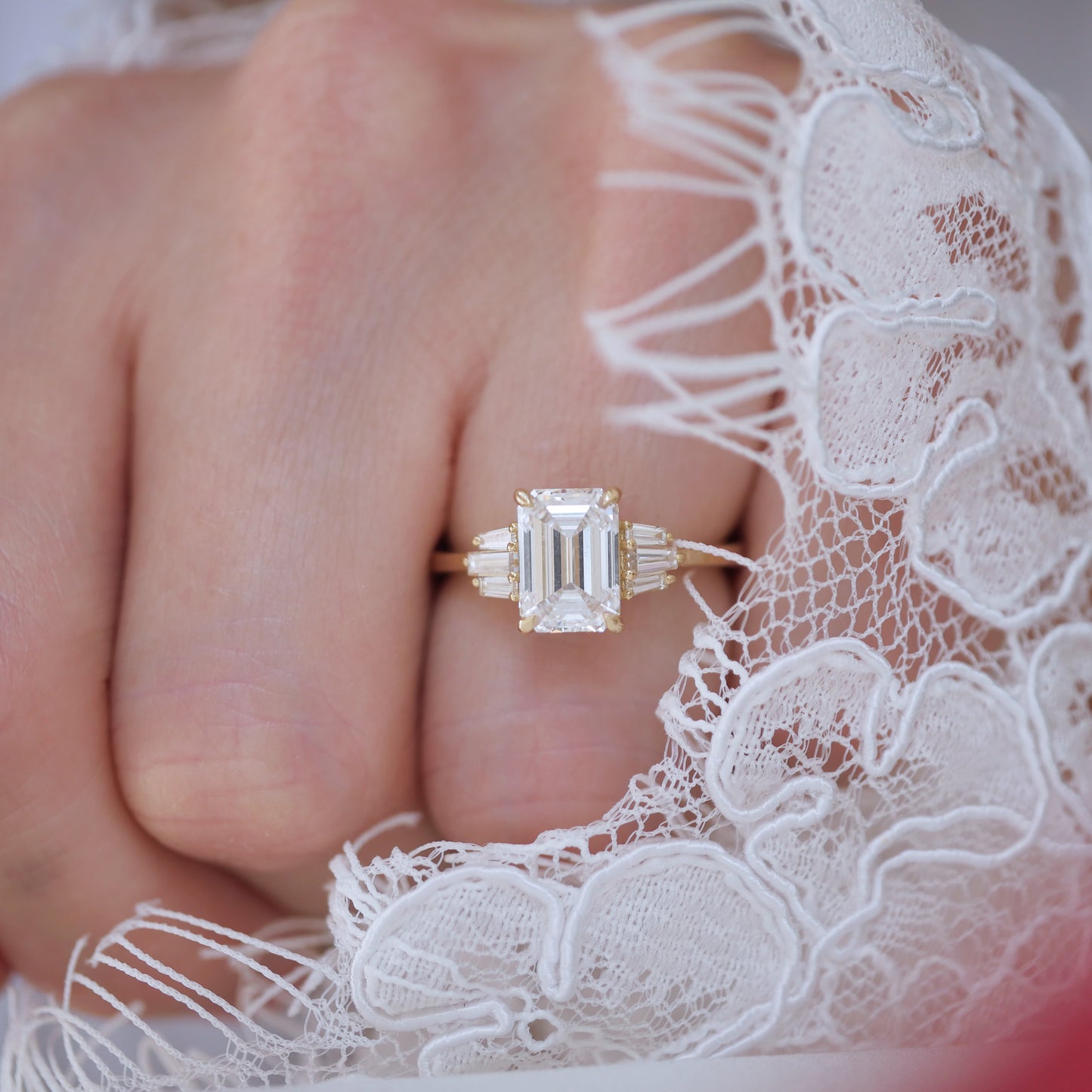 Emerald & Tapered Baguette Engagement Ring