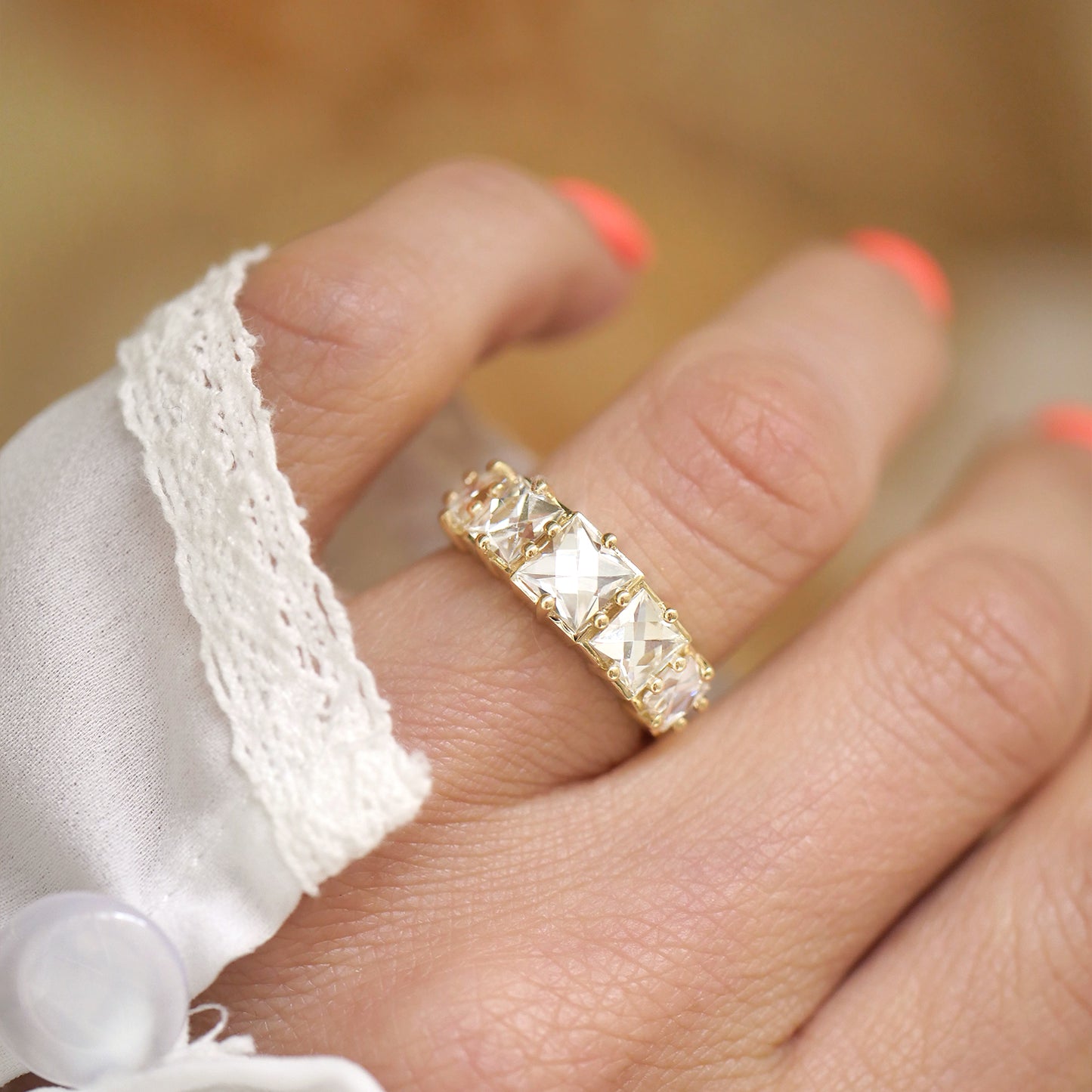Custom Jumbo French Cut Diamond Line Ring