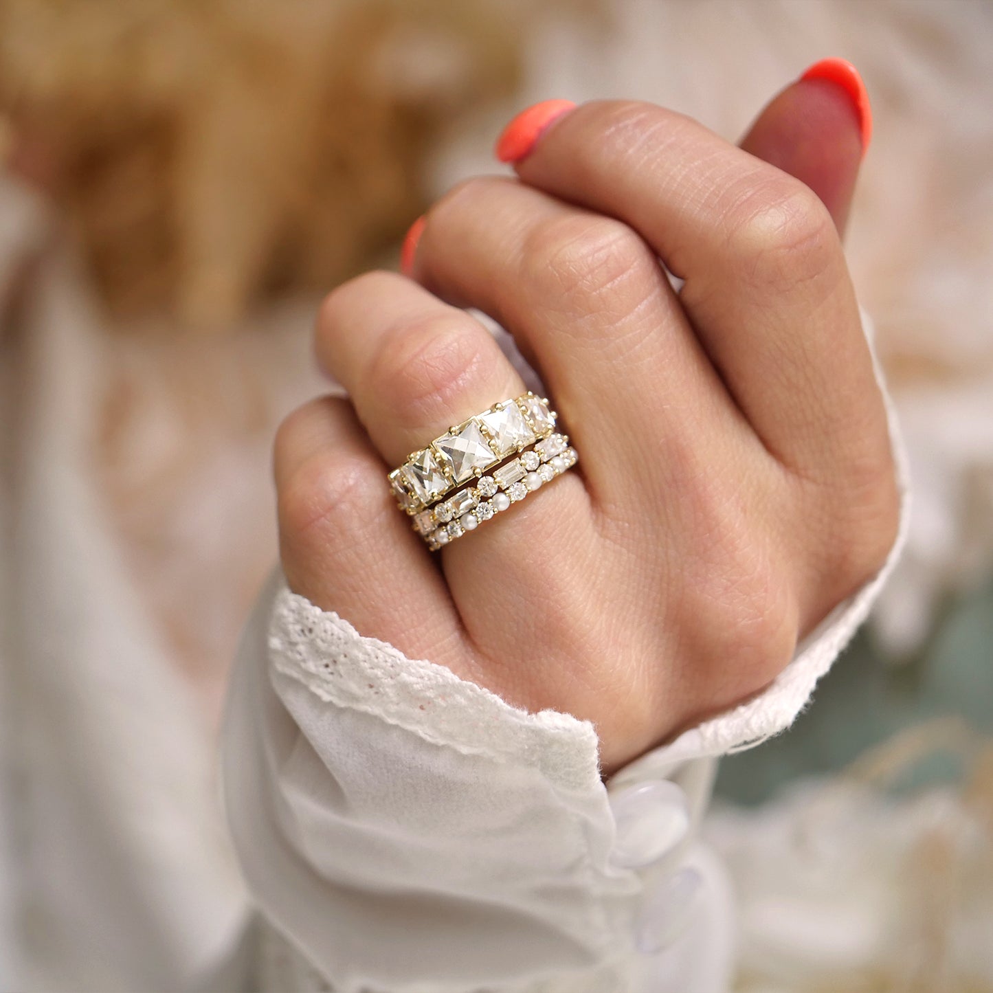 Custom Jumbo French Cut Diamond Line Ring