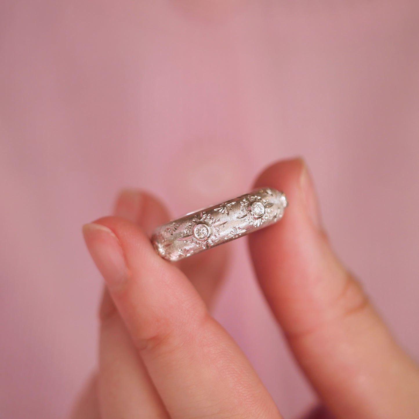 Vintage Hand Engraved Florentine Diamond Ring