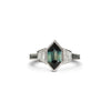 Custom Hexagon Teal Sapphire and Tapered Baguette Diamond Ring