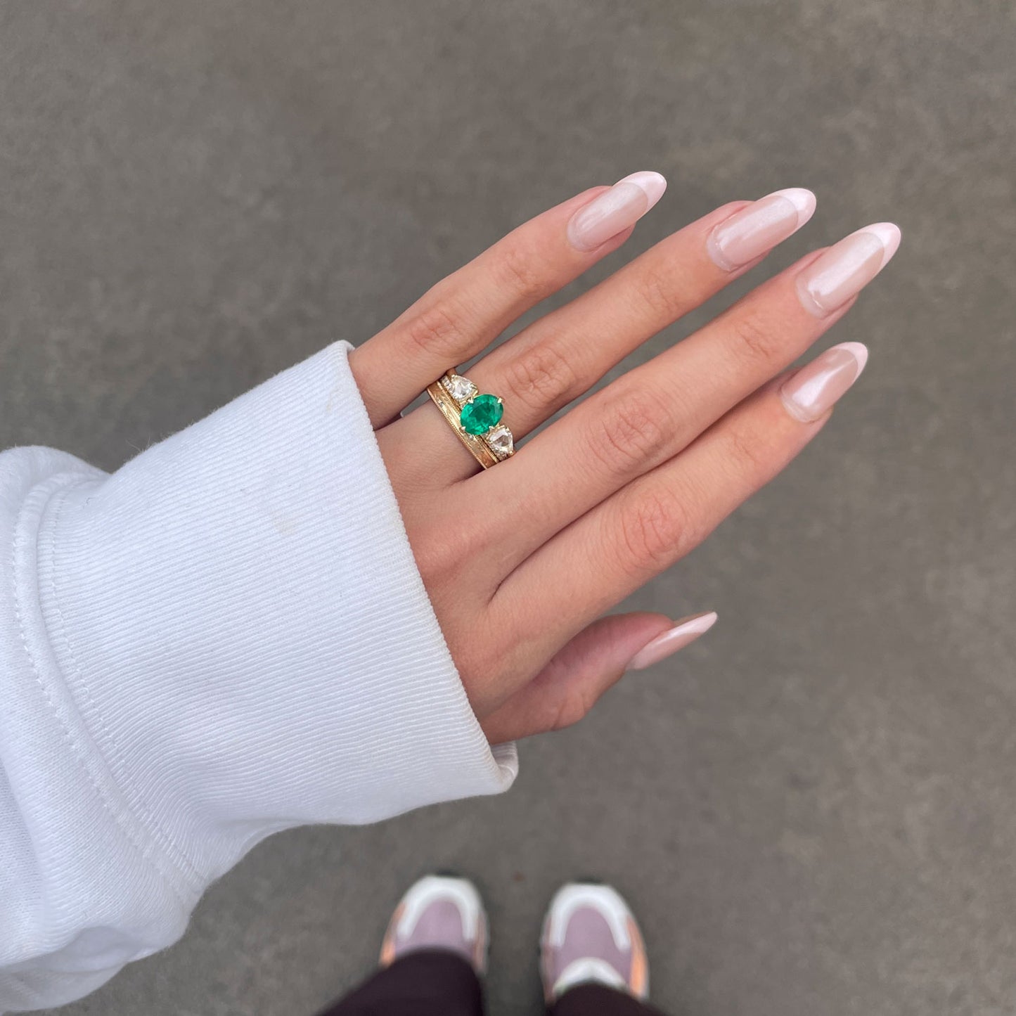 Oval Emerald & Trillion Diamond Ring