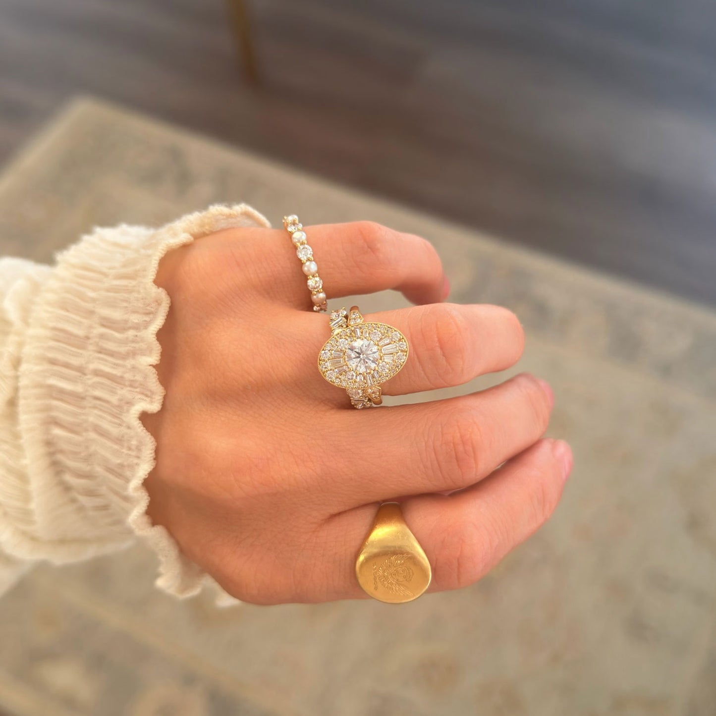 Pearl & Diamond 3mm Shared Prong Ring