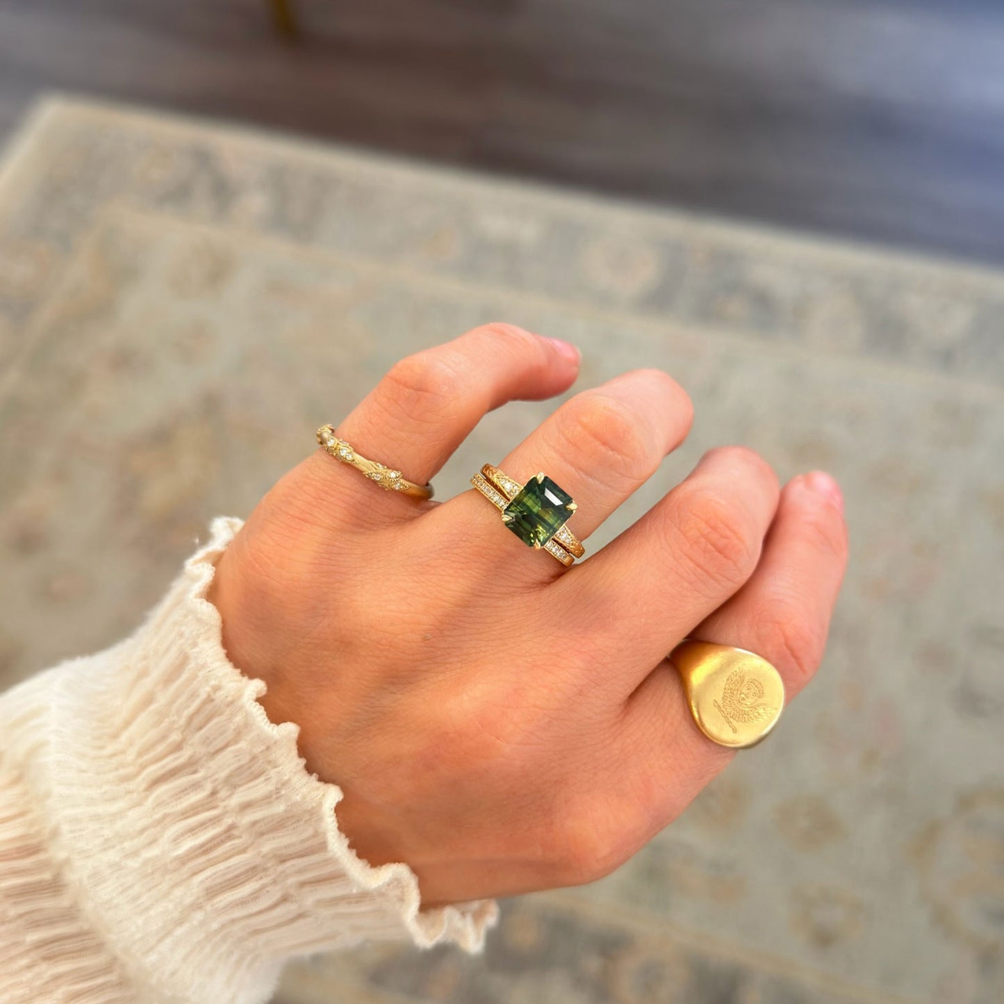 Bi-Color Sapphire Plumeria Diamond Ring