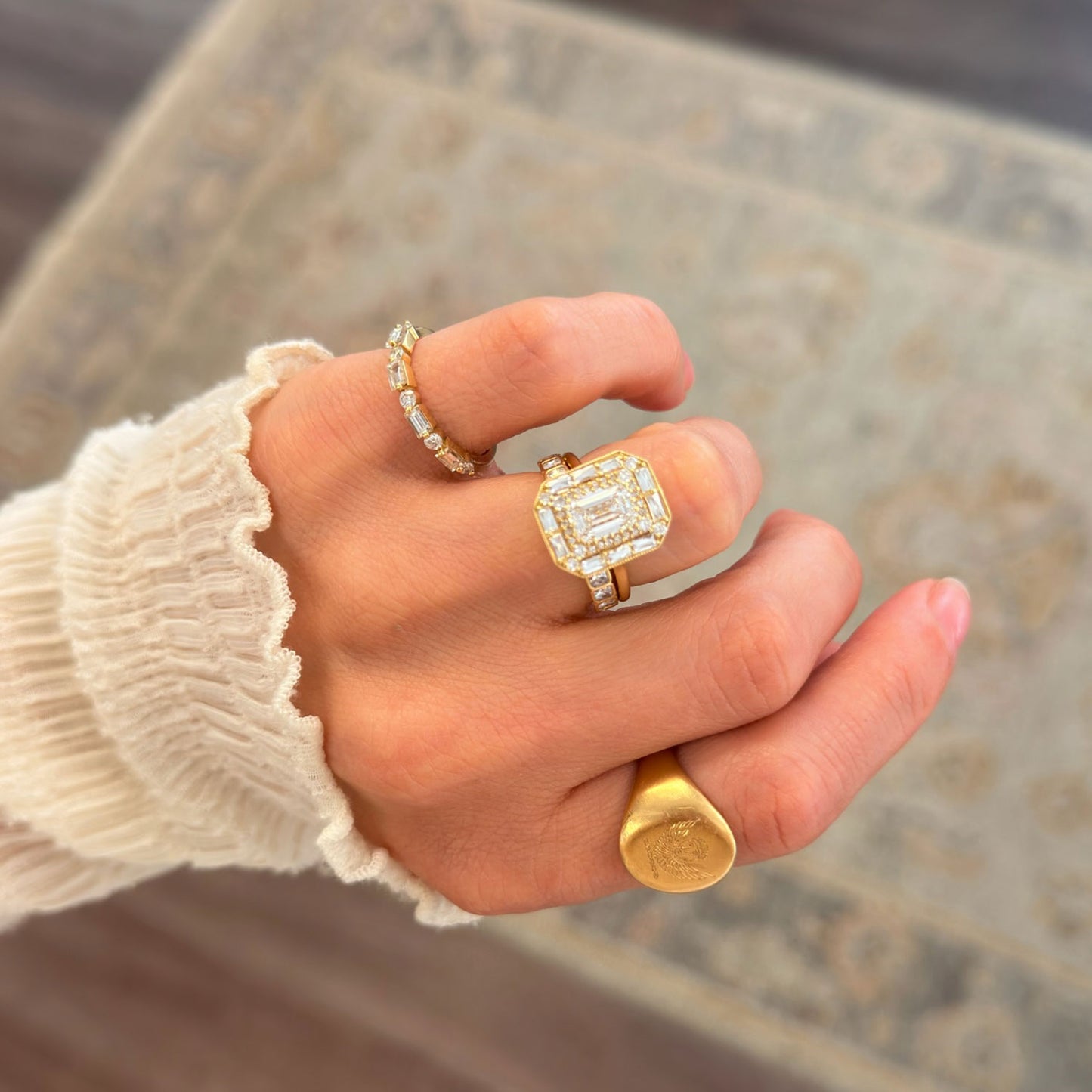 The Not So Mini French Cut Halo Diamond Mosaic Ring