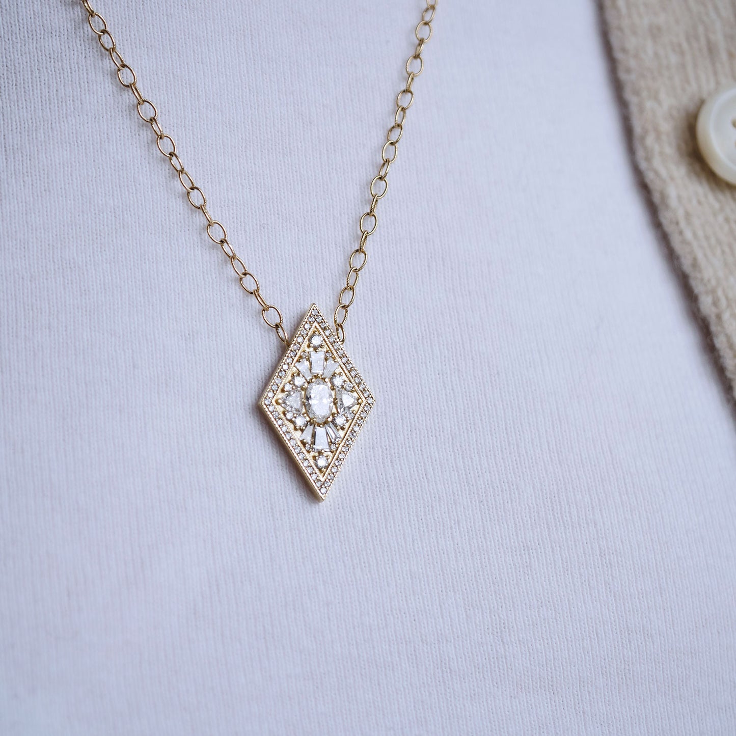 Large Kite Shape Oval Brilliant Cut Diamond Necklace