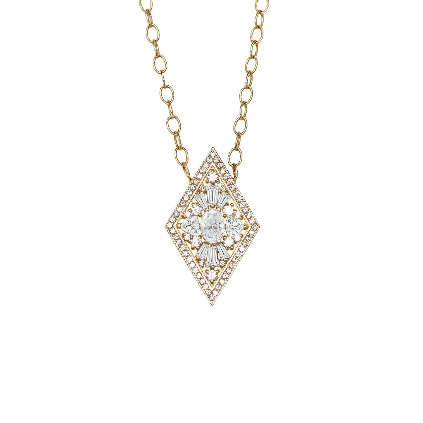 Large Kite Shape Oval Brilliant Cut Diamond Necklace
