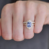 Cornflower Blue Sapphire Deco Emerald & Pear Diamond Mosaic Ring