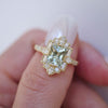 Light Sage Green Radiant Deco Emerald & Pear Diamond Mosaic Ring
