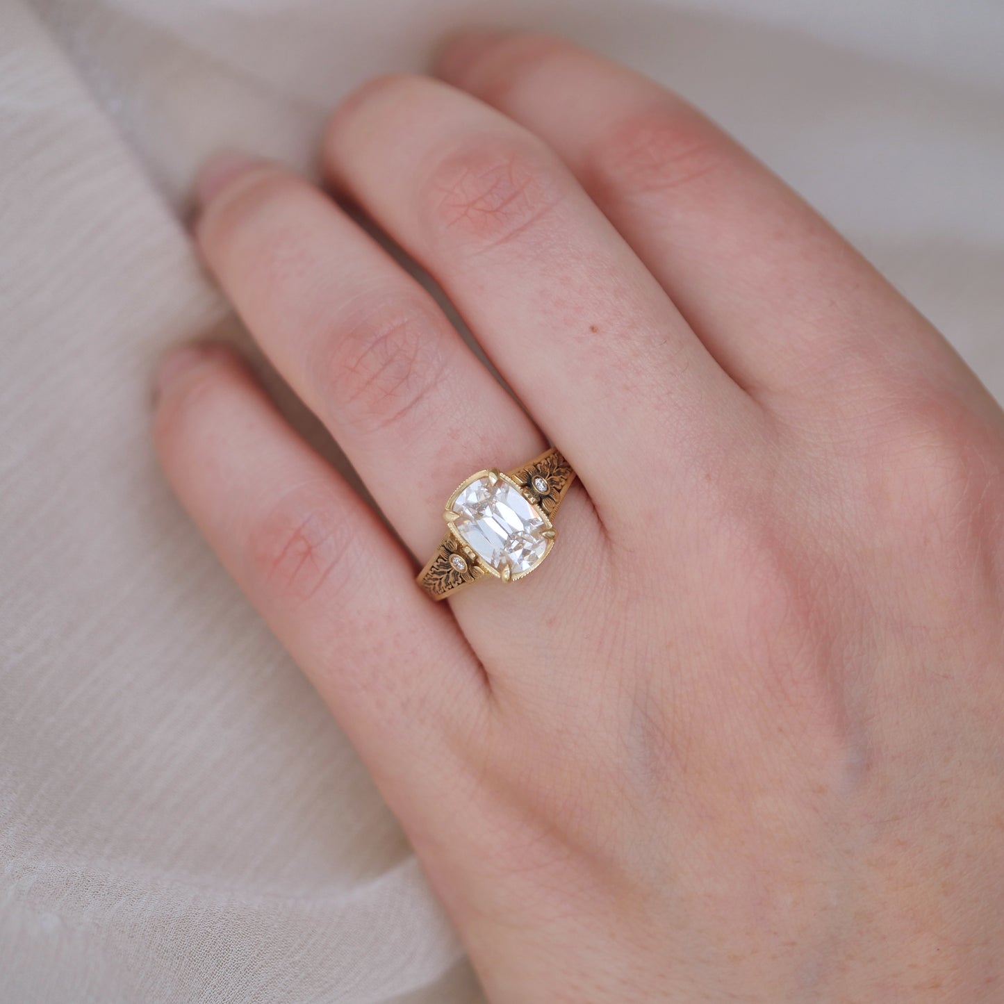 Nightbloom Antique Cushion Cut Diamond Ring