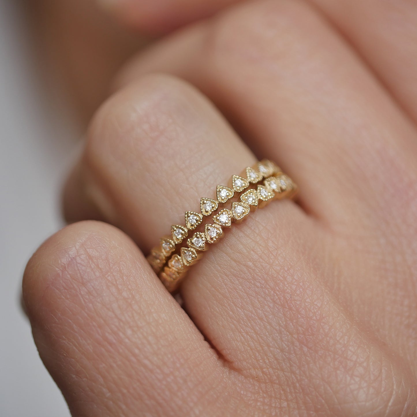 Deco Notched Alternating Heart Eternity Ring