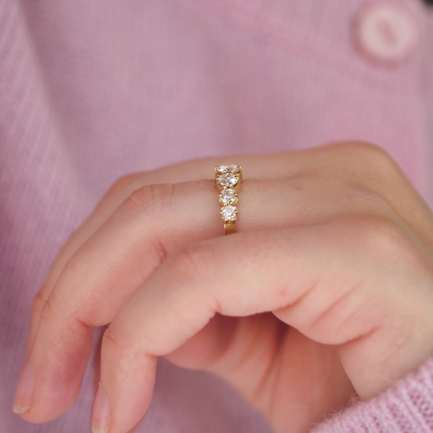 Old European Cut Diamond Line Ring