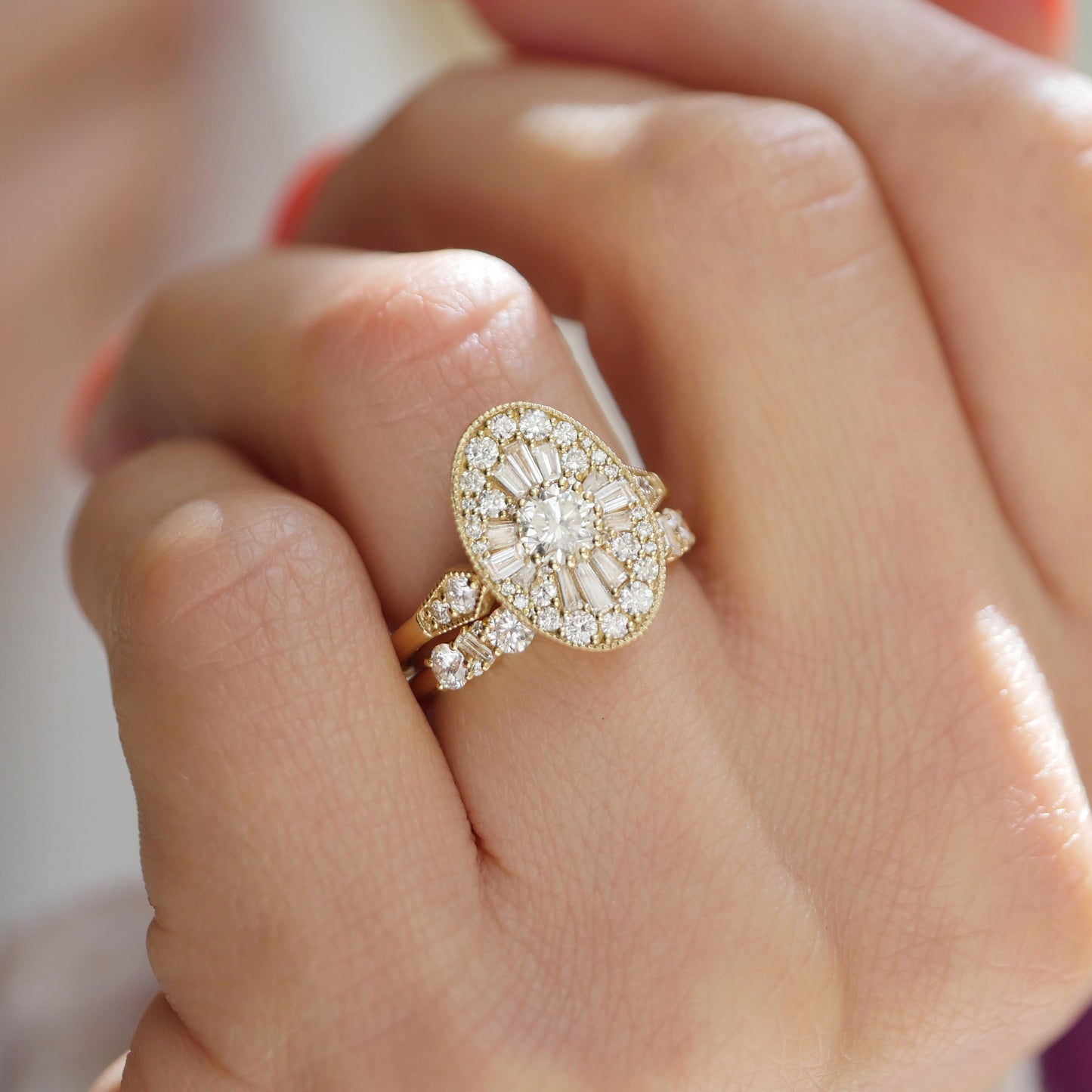 Oval Shape Ballerina Round Diamond Mosaic Ring
