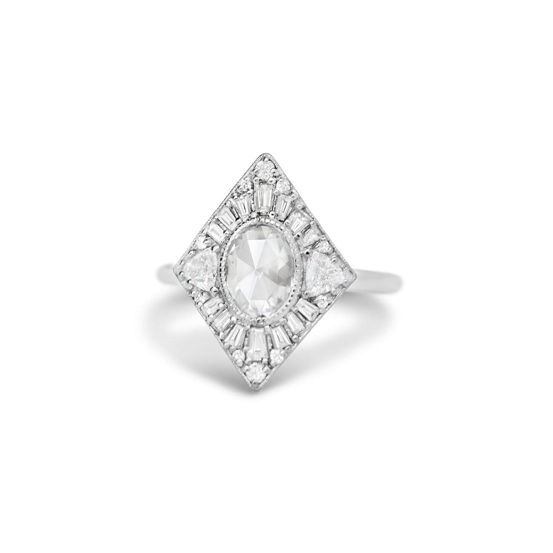 Custom Oval Rose Cut Bezel Kite Shape Ring