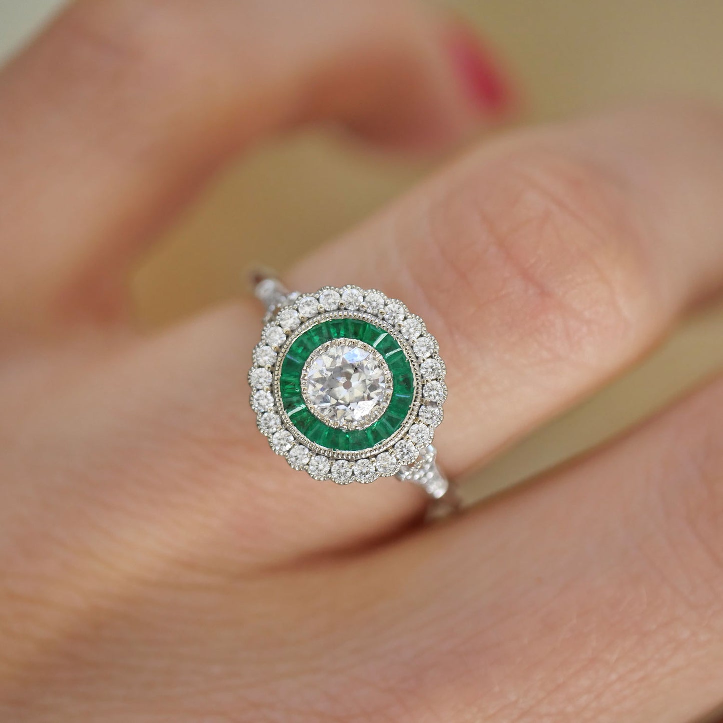 Art Deco Calibre Emerald Diamond Ring