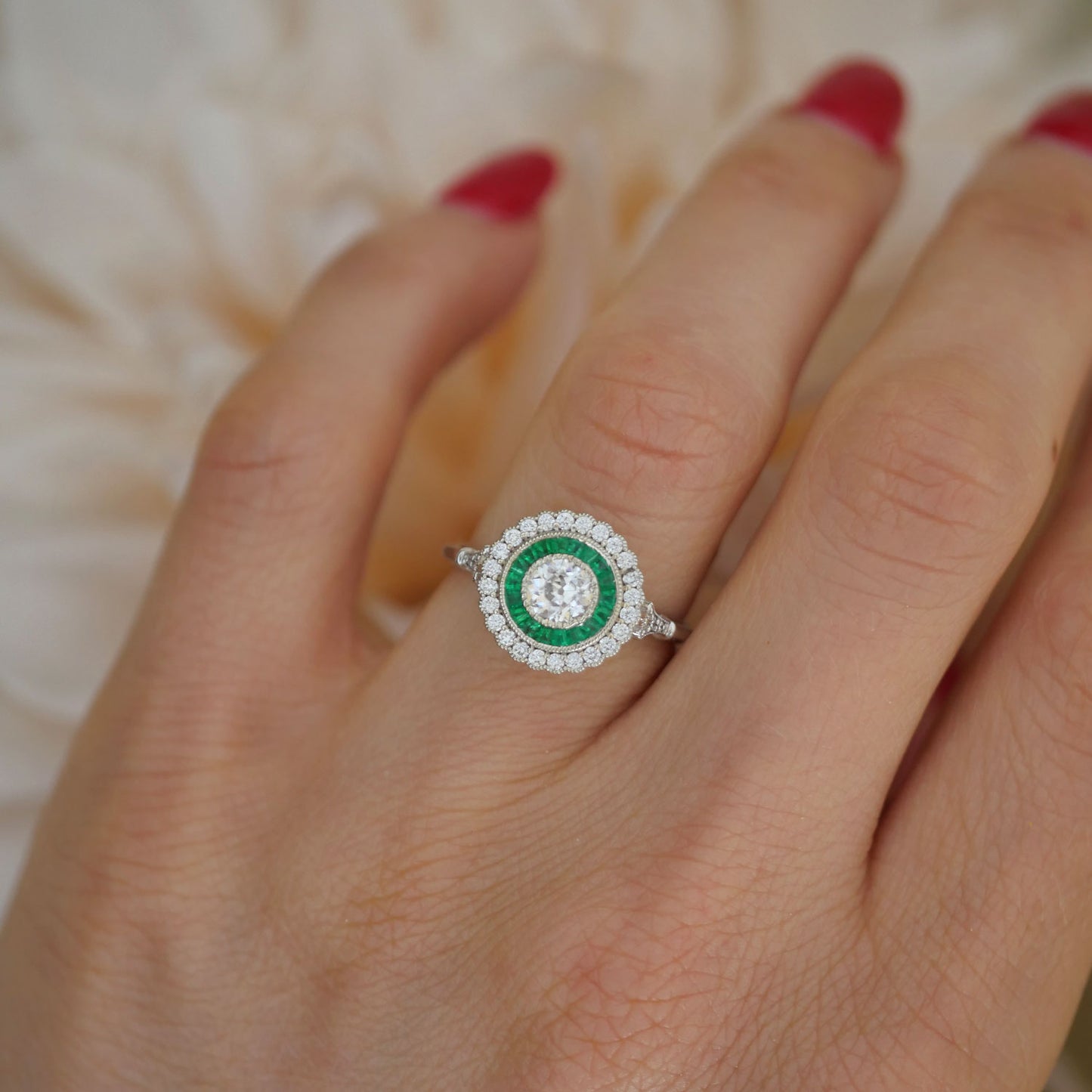 Art Deco Calibre Emerald Diamond Ring