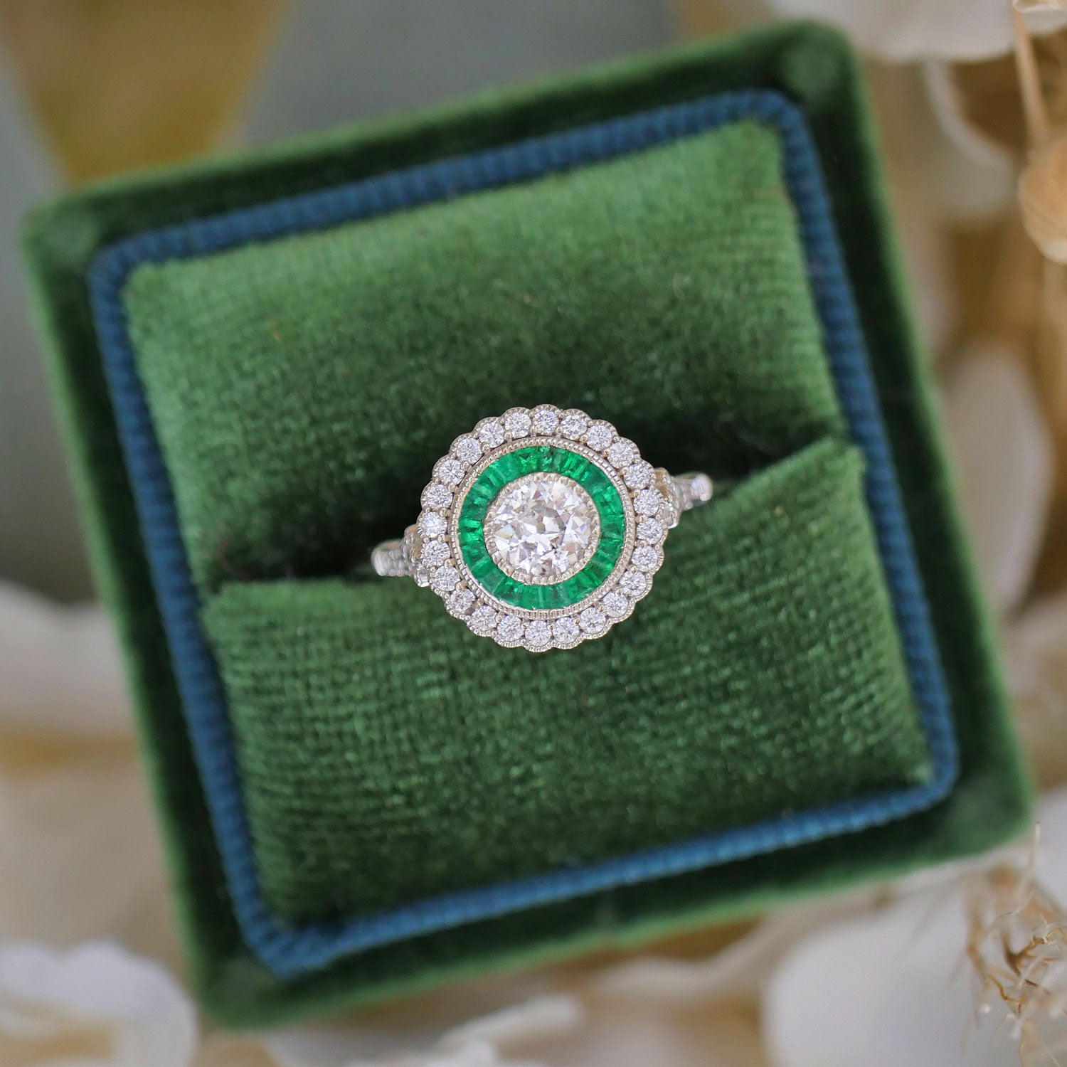 Art Deco Calibre Emerald Diamond Ring