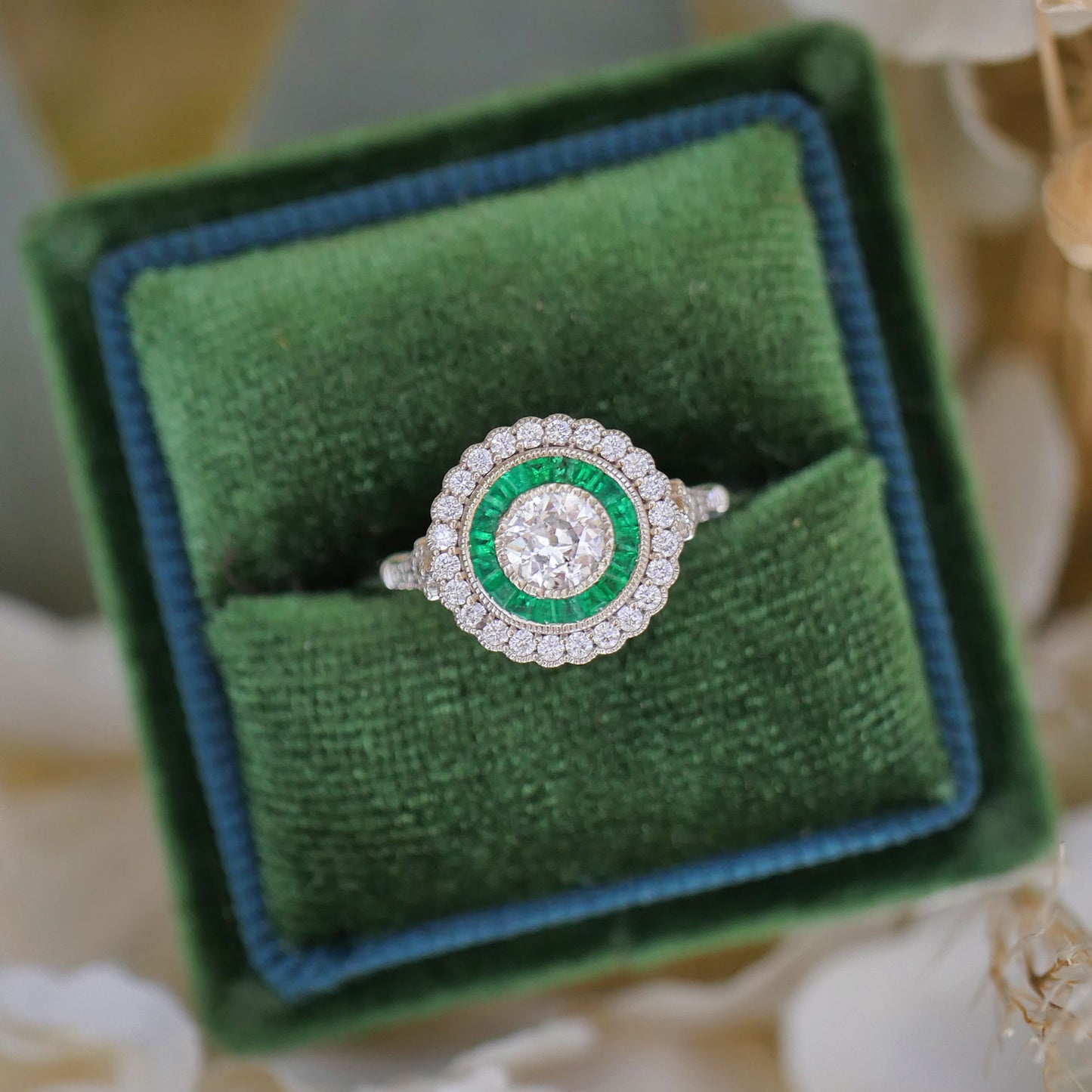 Art Deco Calibre Emerald Diamond Ring