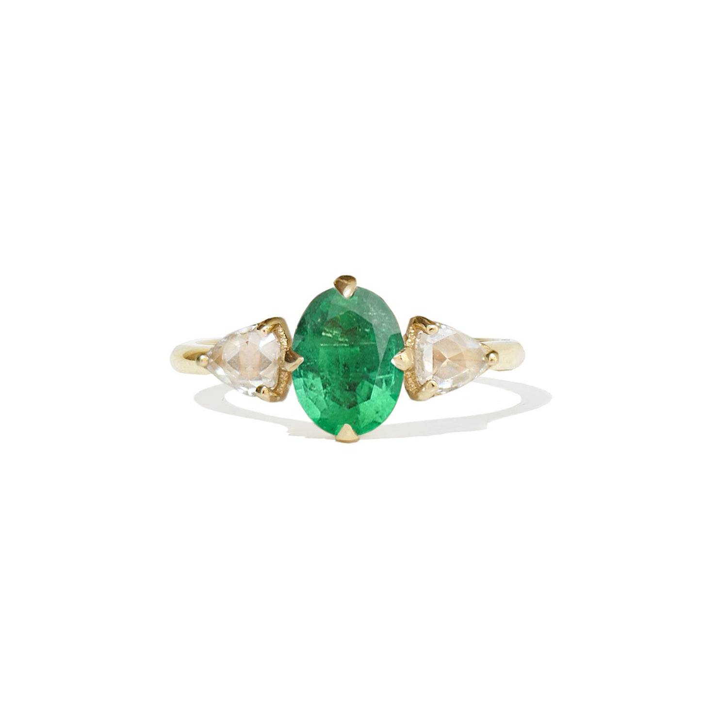 Oval Emerald & Trillion Diamond Ring