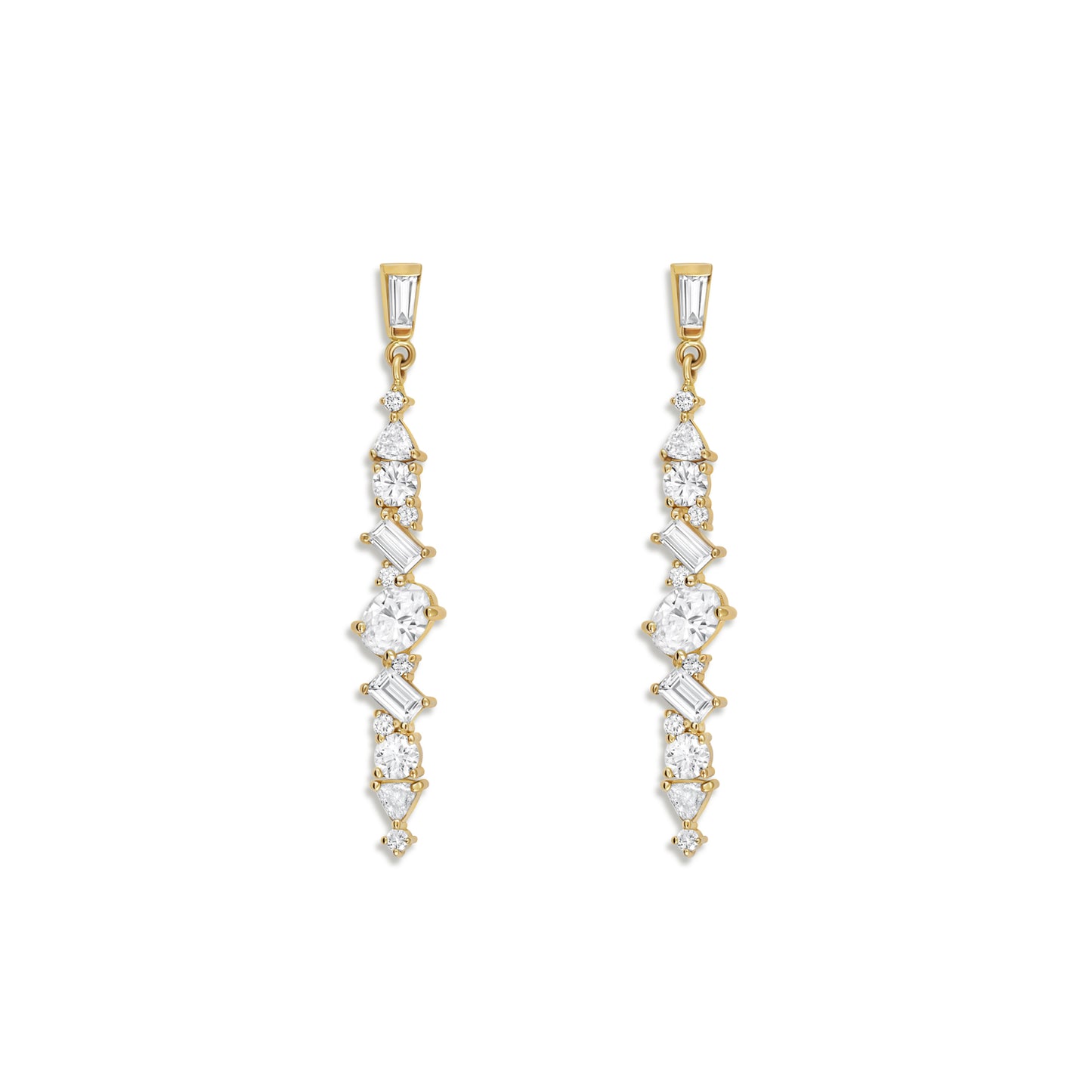 Diamond Cluster Linear Drop Earrings