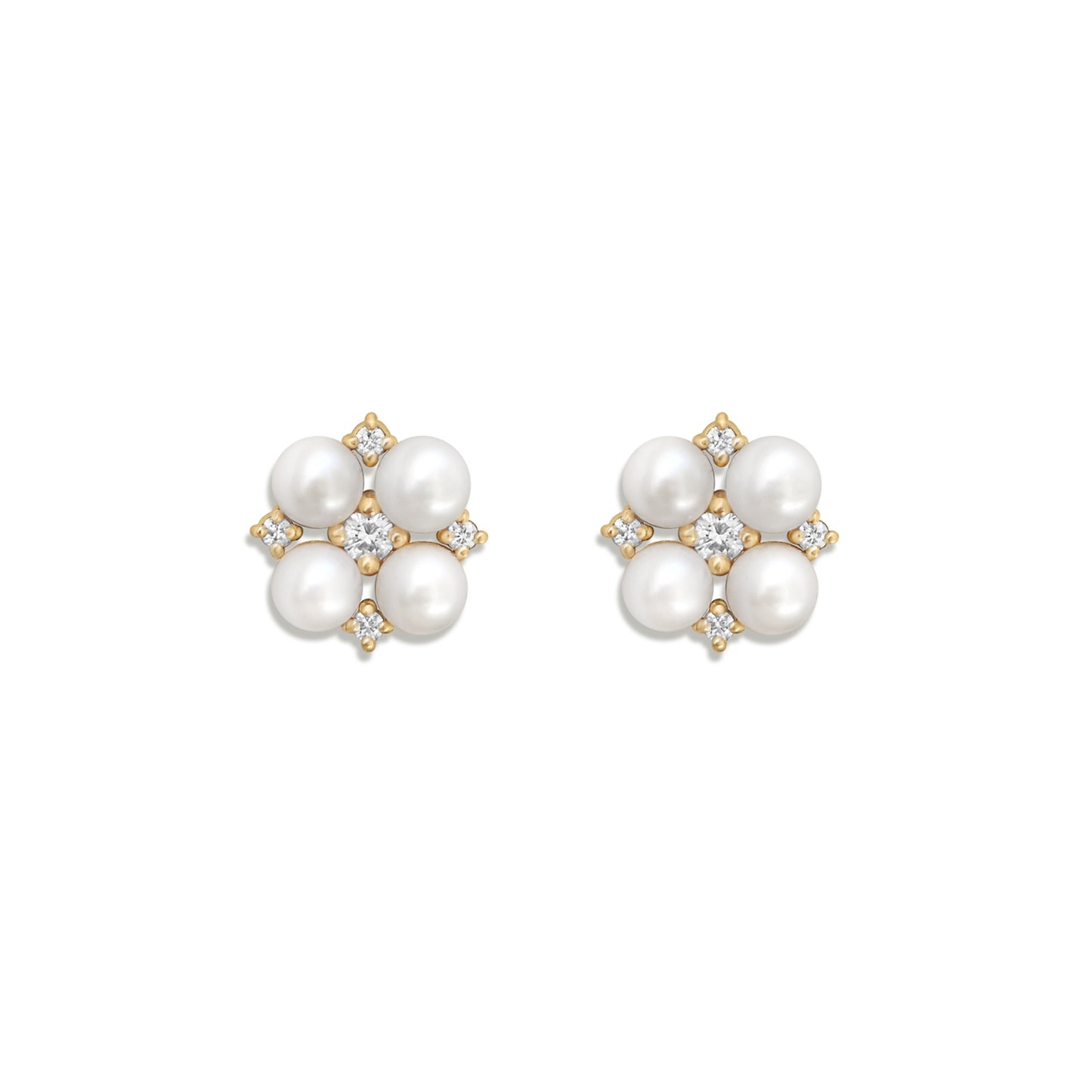 Small Deco Pearl & Diamond Bridal Stud Earrings