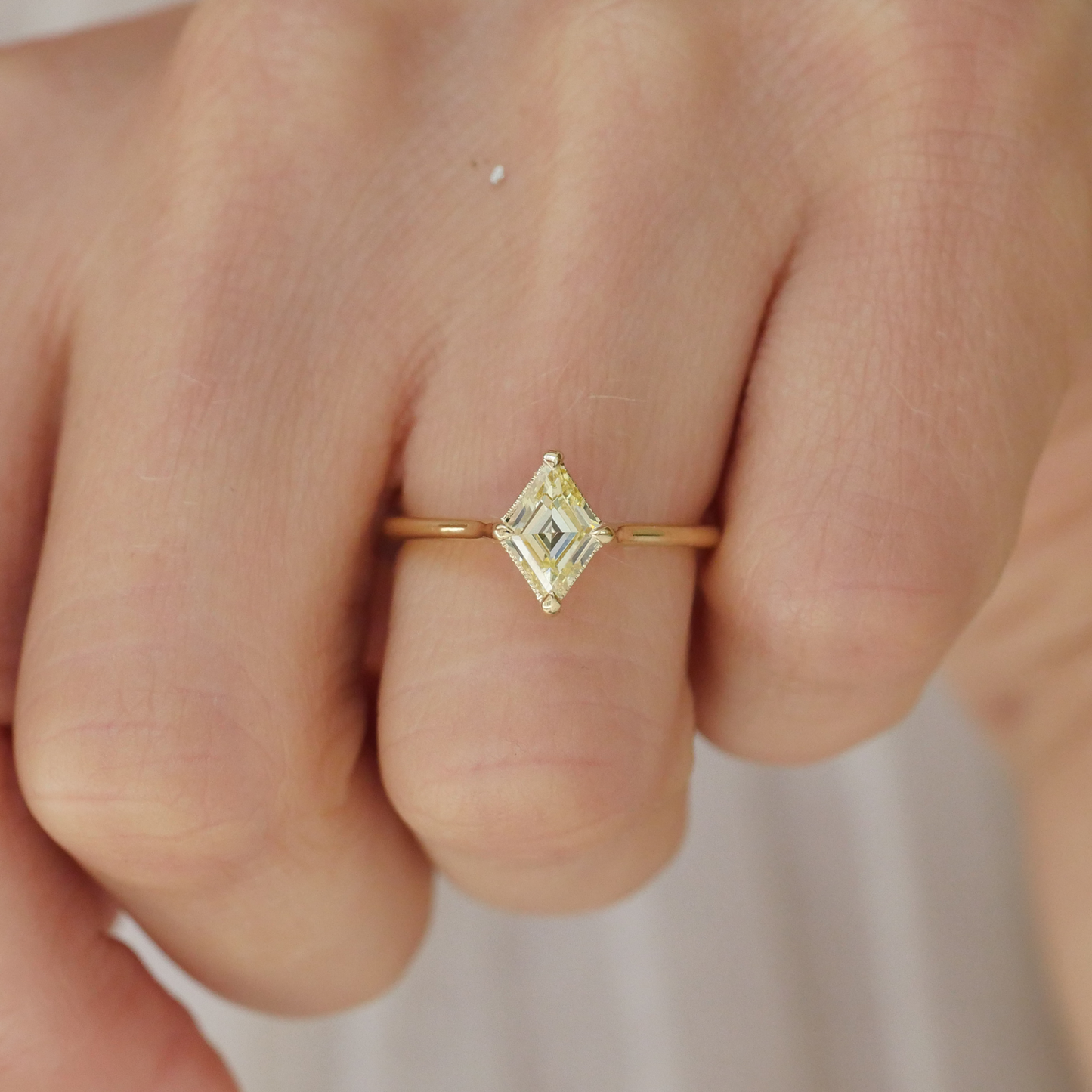 Yellow Diamond Lozenge Solitaire Ring