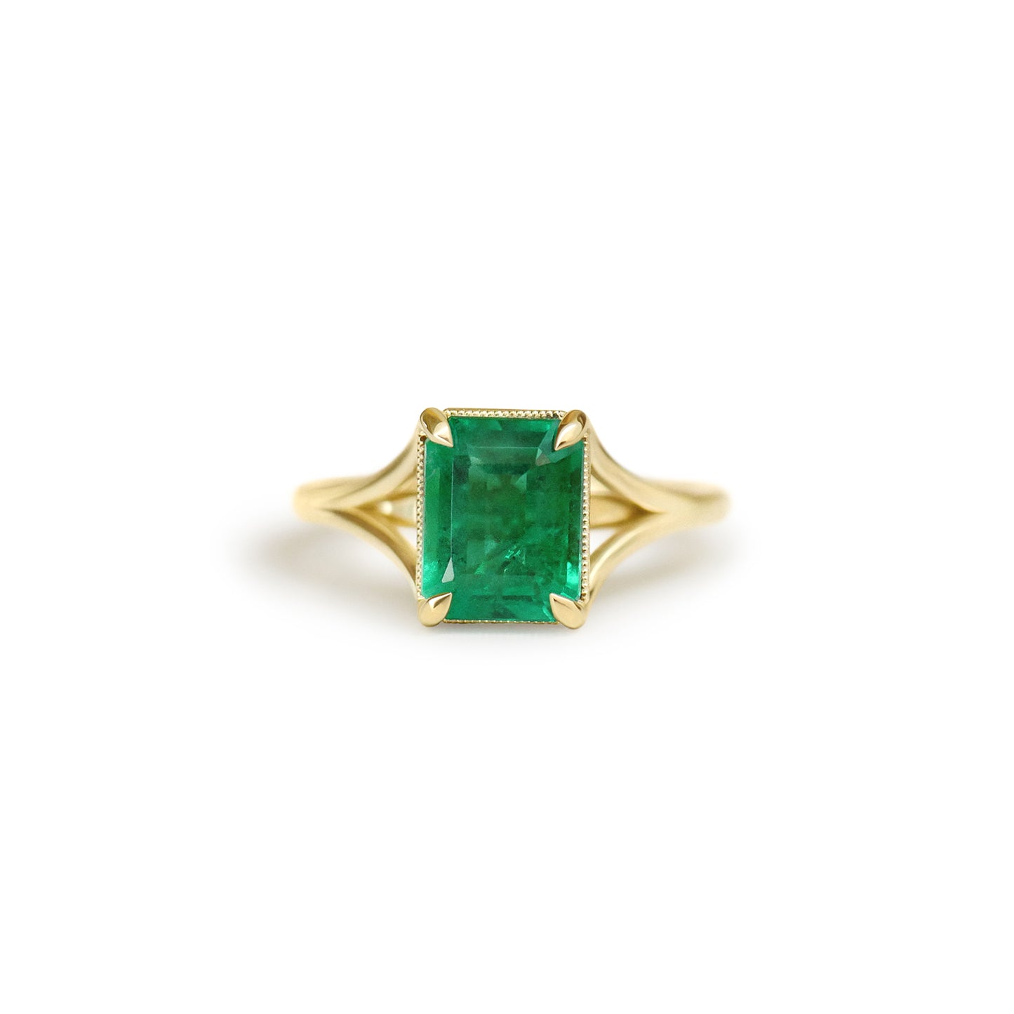 Custom Natural Emerald Split Shank Solitaire