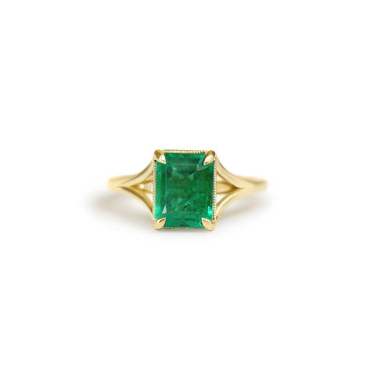 Custom Natural Emerald Split Shank Solitaire
